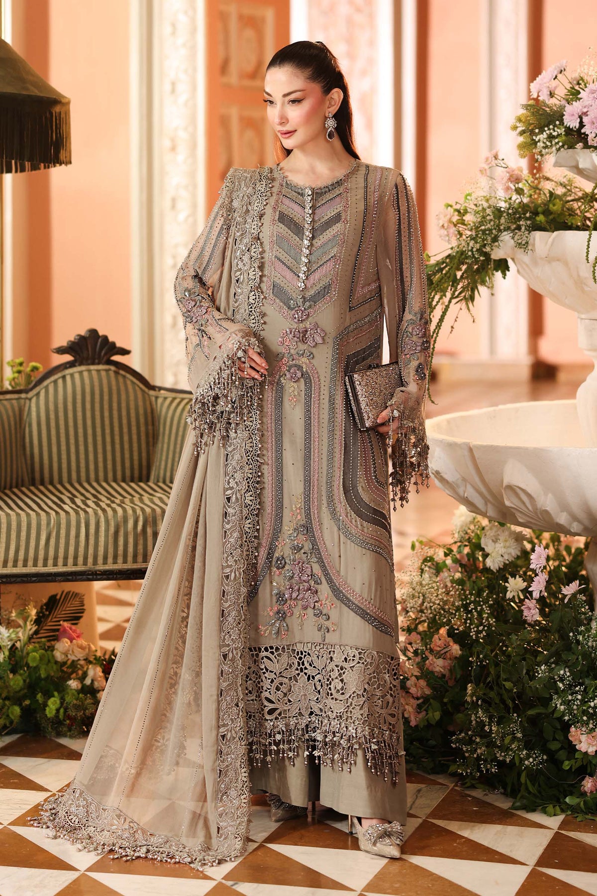 Maria B Chiffons Antique Grey heavy formal 3 piece stitched suit AZ-MBCH-D-01