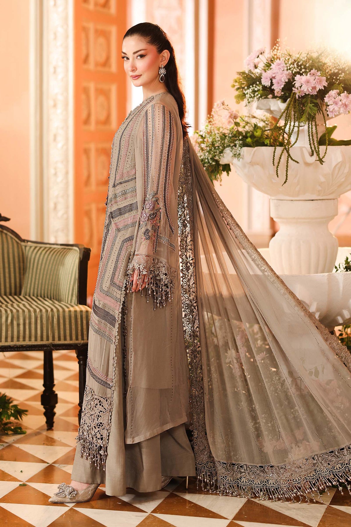 Maria B Chiffons Antique Grey heavy formal 3 piece stitched suit AZ-MBCH-D-01