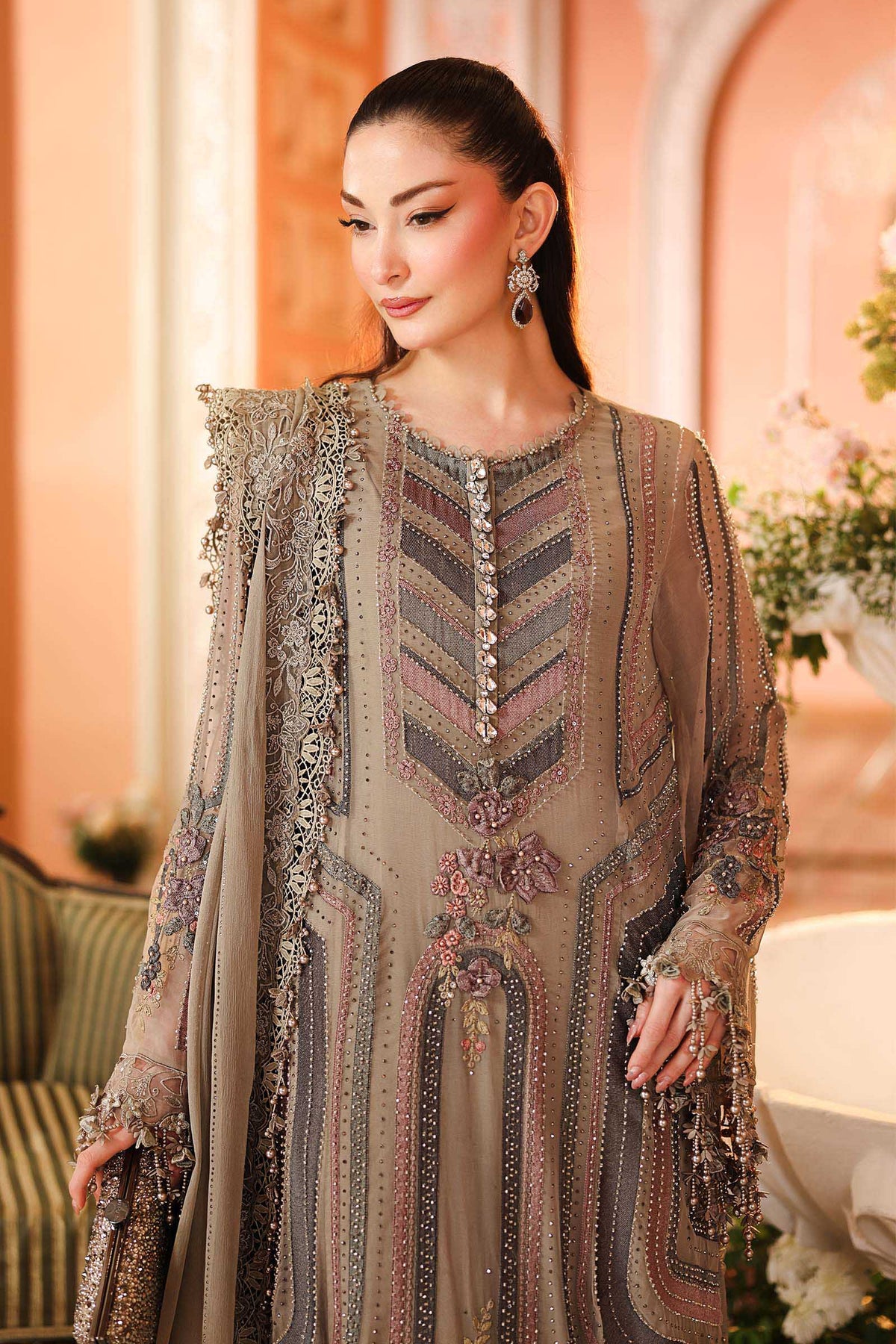 Maria B Chiffons Antique Grey heavy formal 3 piece stitched suit AZ-MBCH-D-01