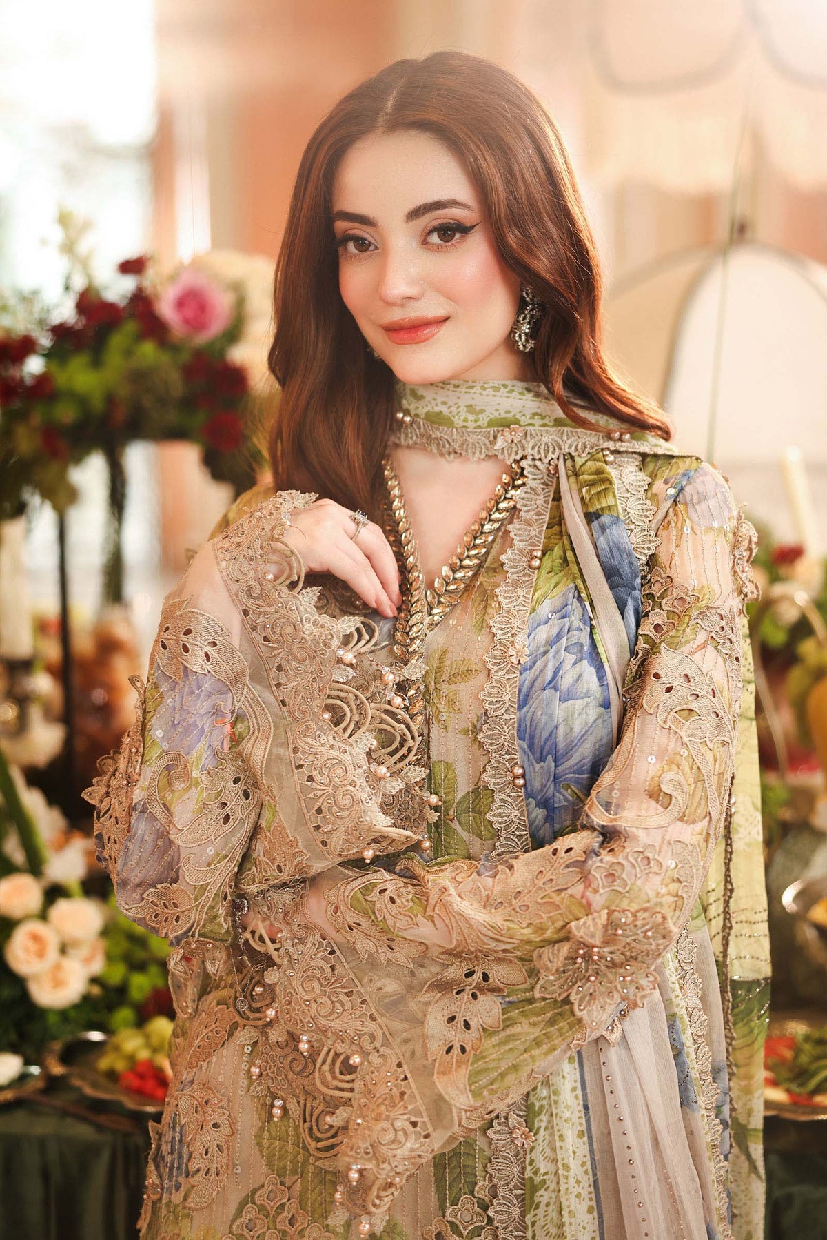 Maria B Chiffons Warm Beige heavy formal 3 piece stitched suit AZ-MBCH-D-03