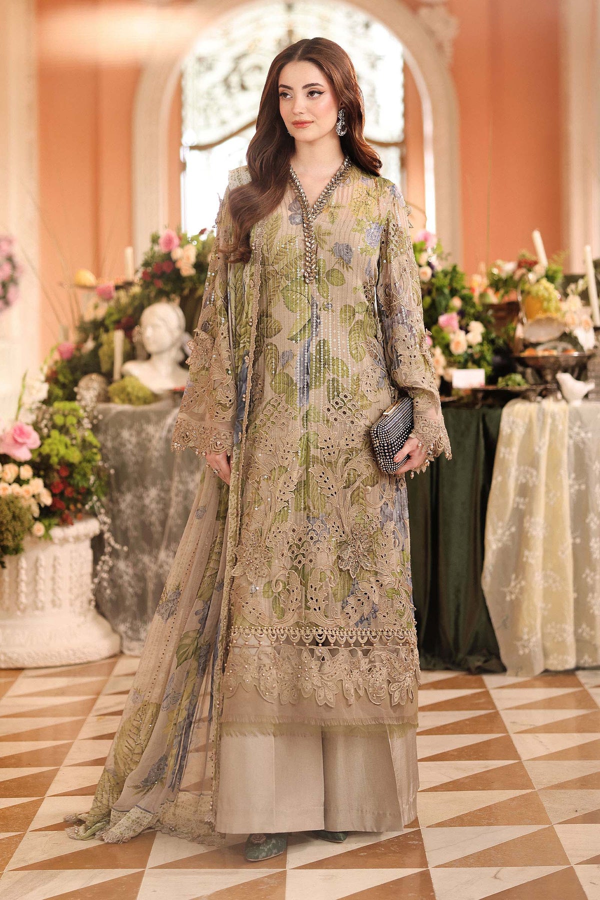Maria B Chiffons Warm Beige heavy formal 3 piece stitched suit AZ-MBCH-D-03