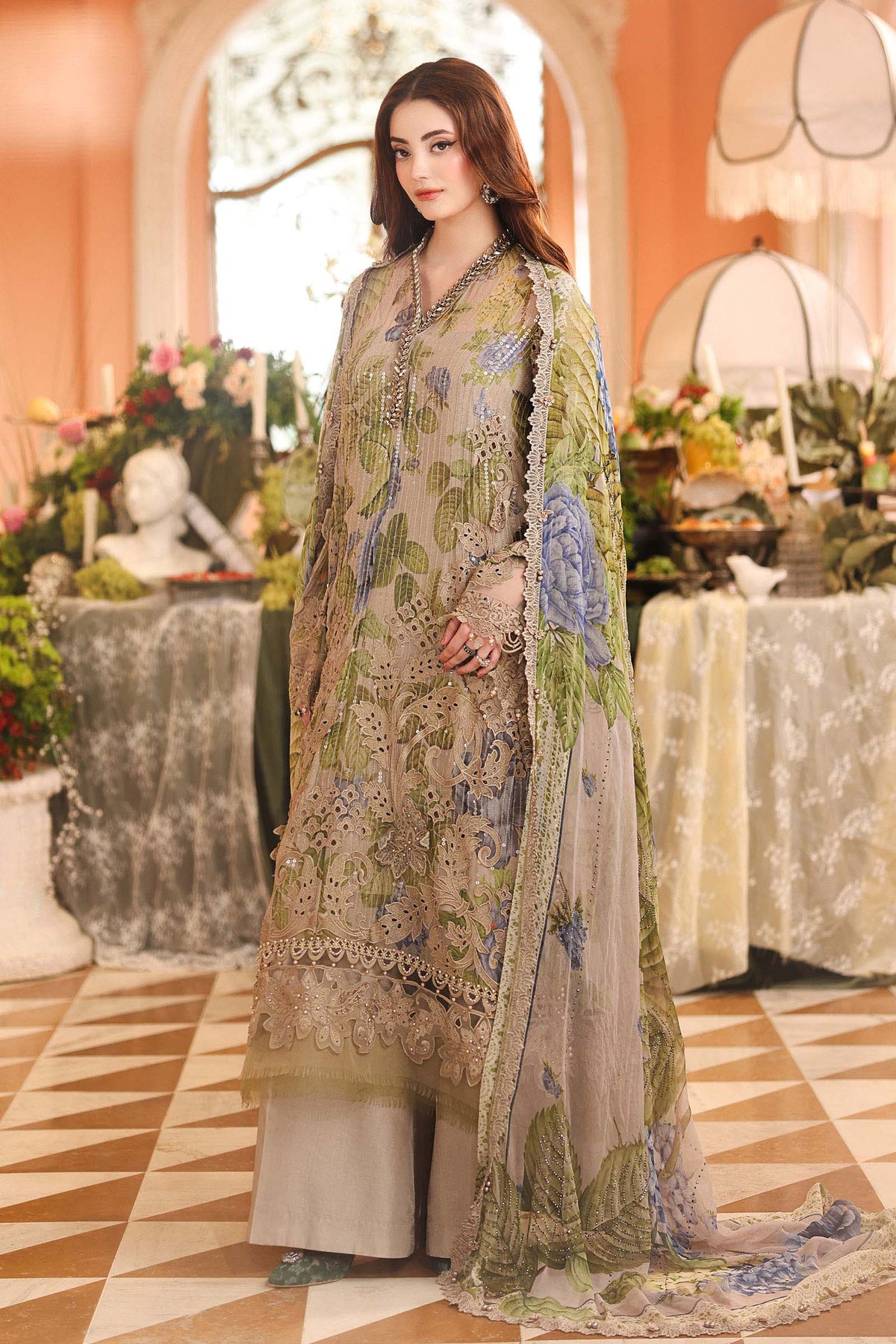 Maria B Chiffons Warm Beige heavy formal 3 piece stitched suit AZ-MBCH-D-03