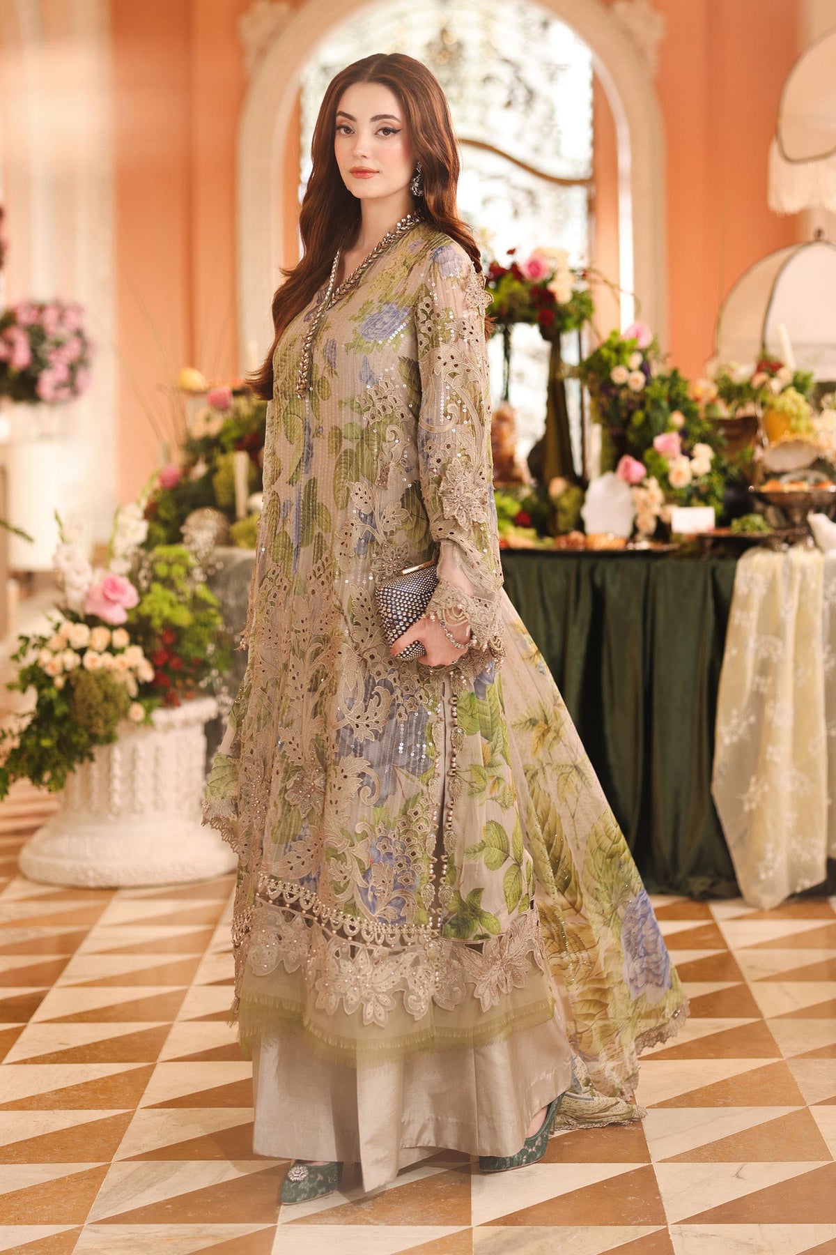 Maria B Chiffons Warm Beige heavy formal 3 piece stitched suit AZ-MBCH-D-03