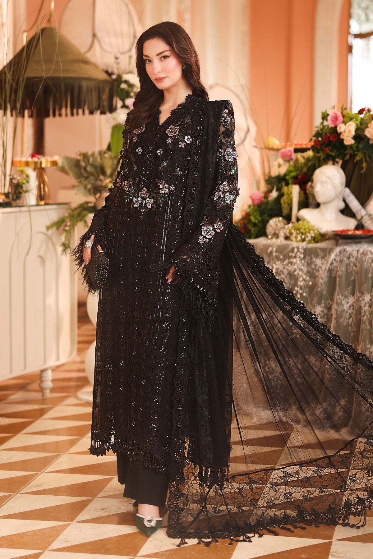 Maria B Chiffons Black heavy formal 3 piece stitched suit AZ-MBCH-D-04