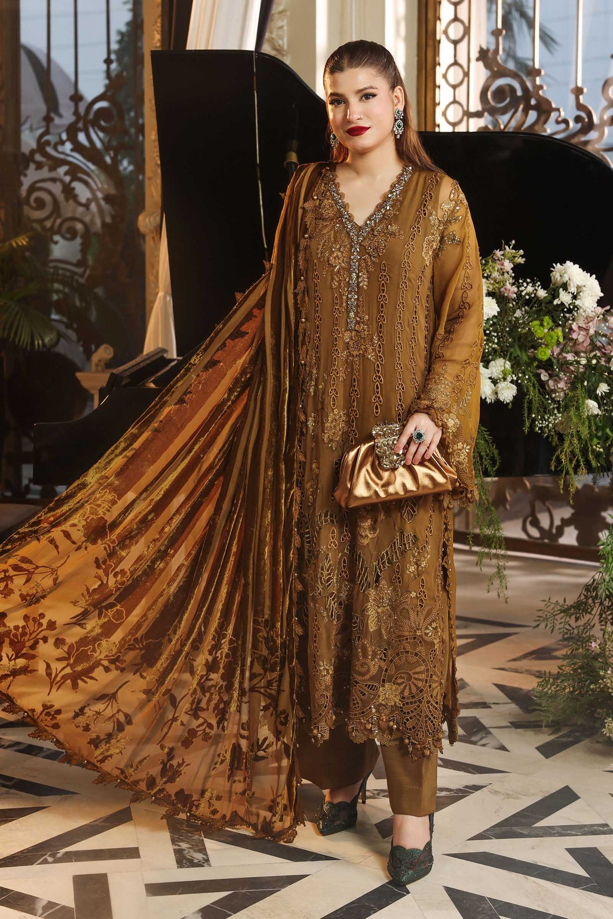 Maria B Chiffons Mustard heavy formal 3 piece stitched suit AZ-MBCH-D-05