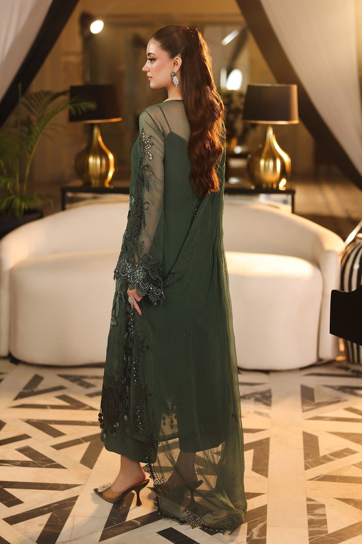 Maria B Chiffons Pine Green heavy formal 3 piece stitched suit AZ-MBCH-D-07
