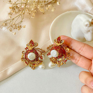 By La Lueur | ER-109 | Koh-e-Gohar Earrings - Ruby