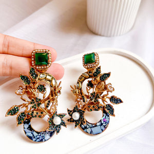 Aks-e-Noori Earrings - Emerald Green