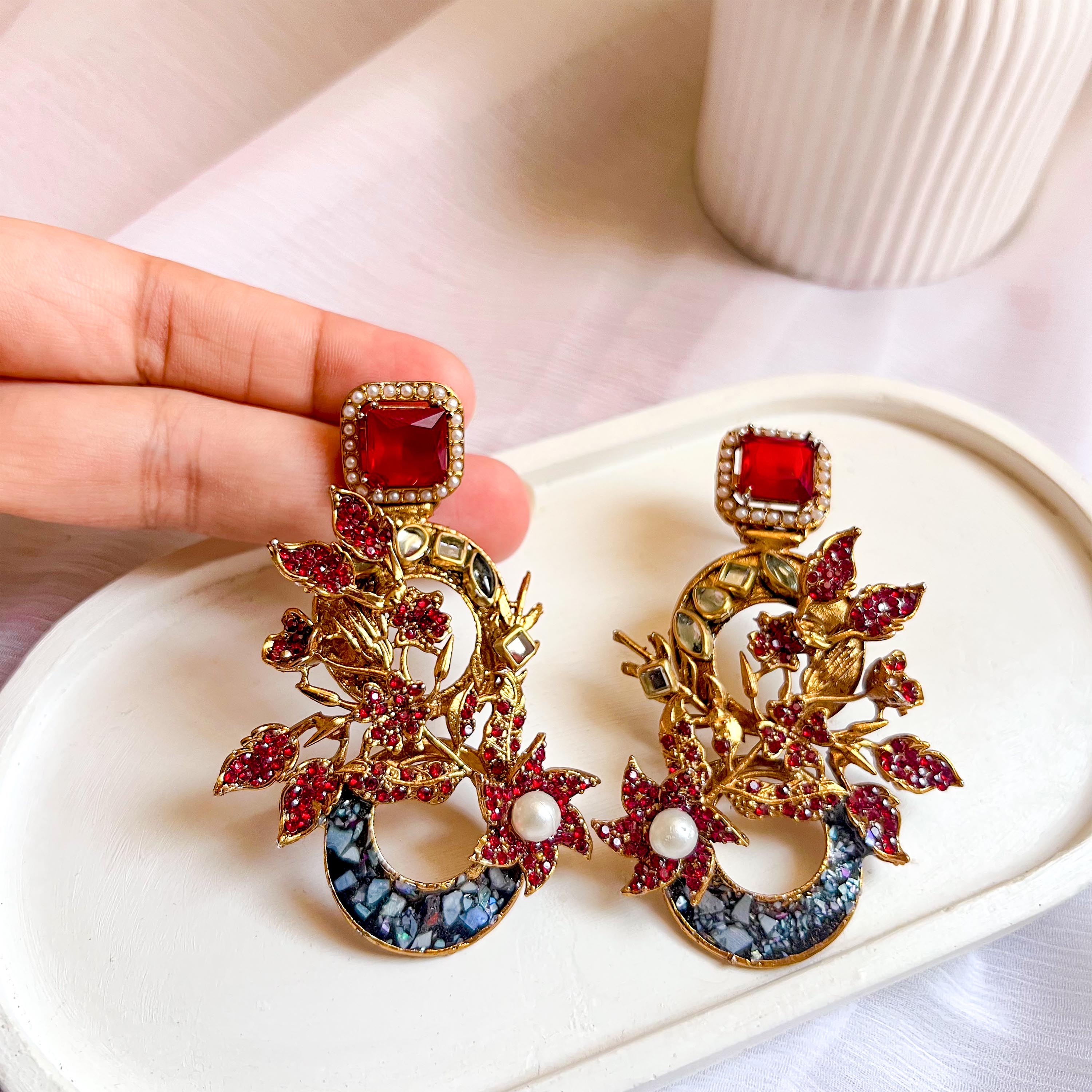 Aks-e-Noori Earrings - Ruby