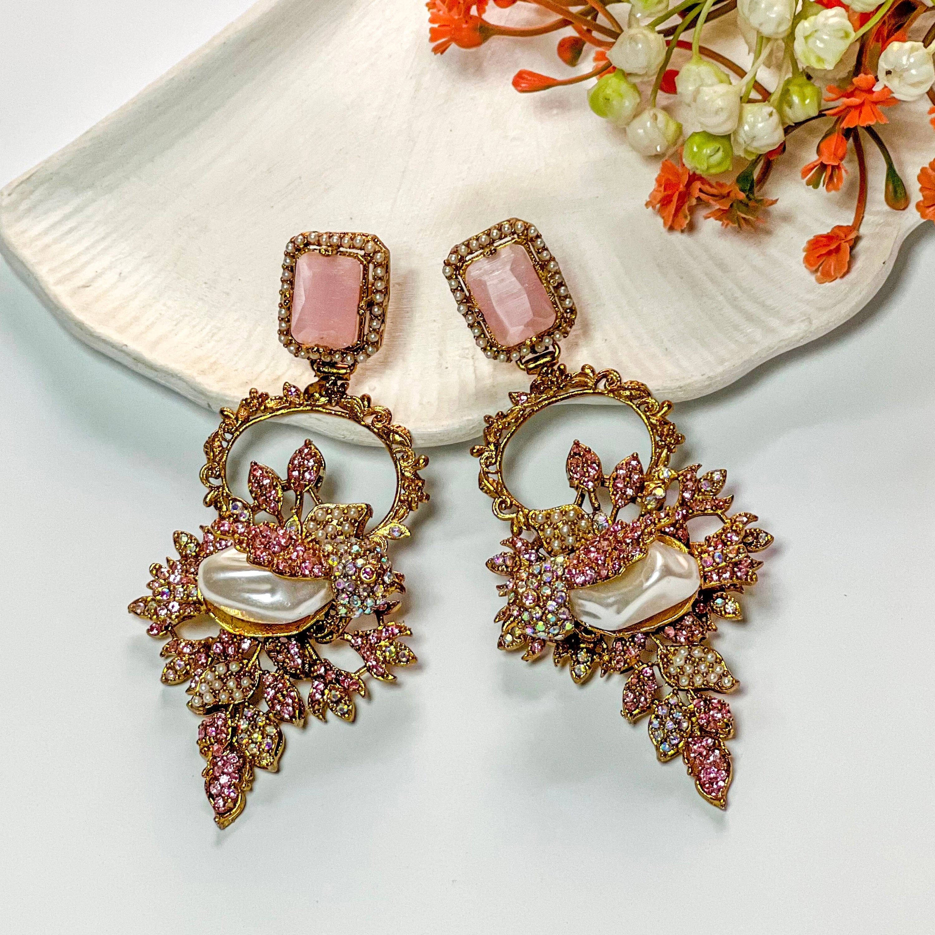By La Lueur | ER-115 | Gulbahaar Earrings - Rose