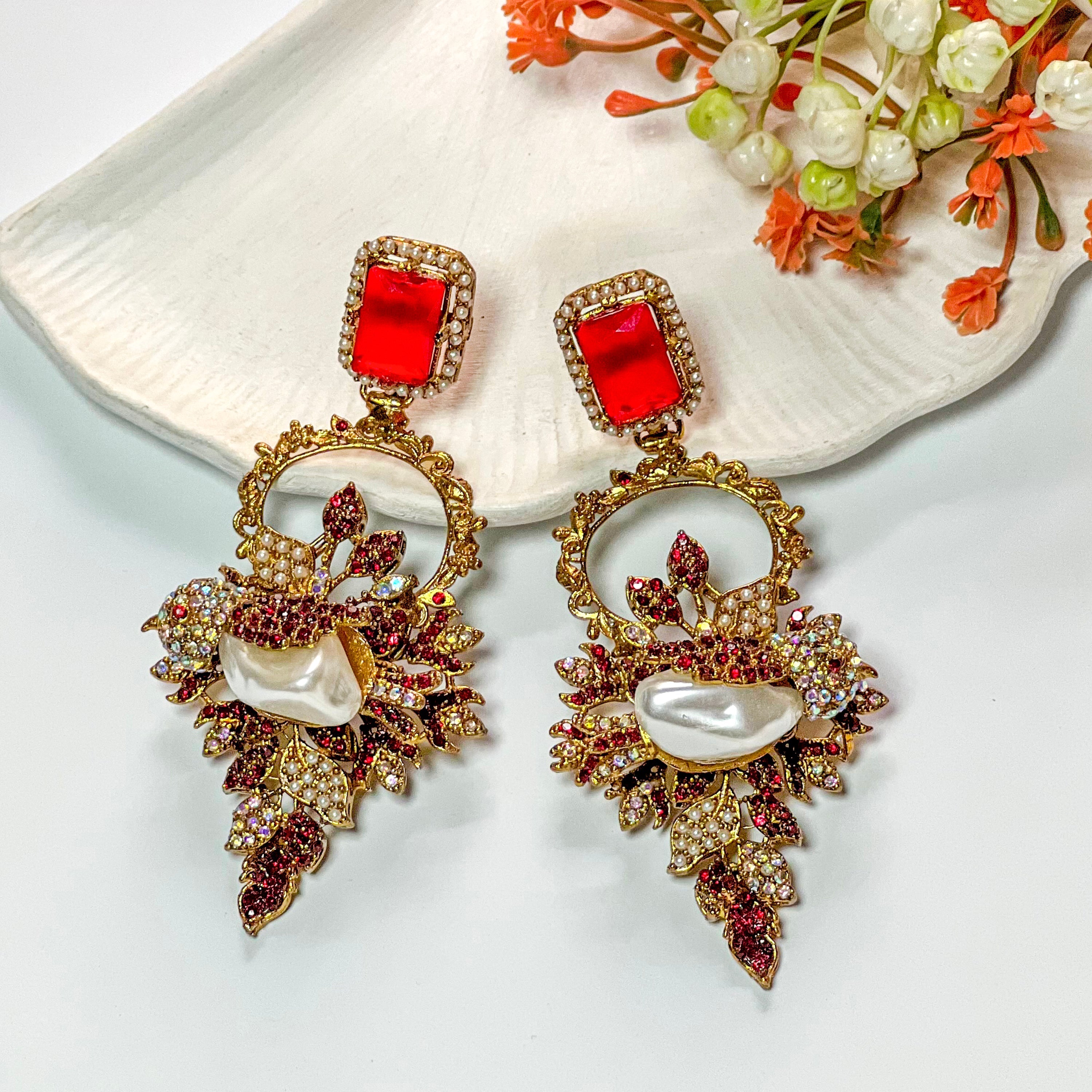 By La Lueur | ER-115 | Gulbahaar Earrings - Ruby