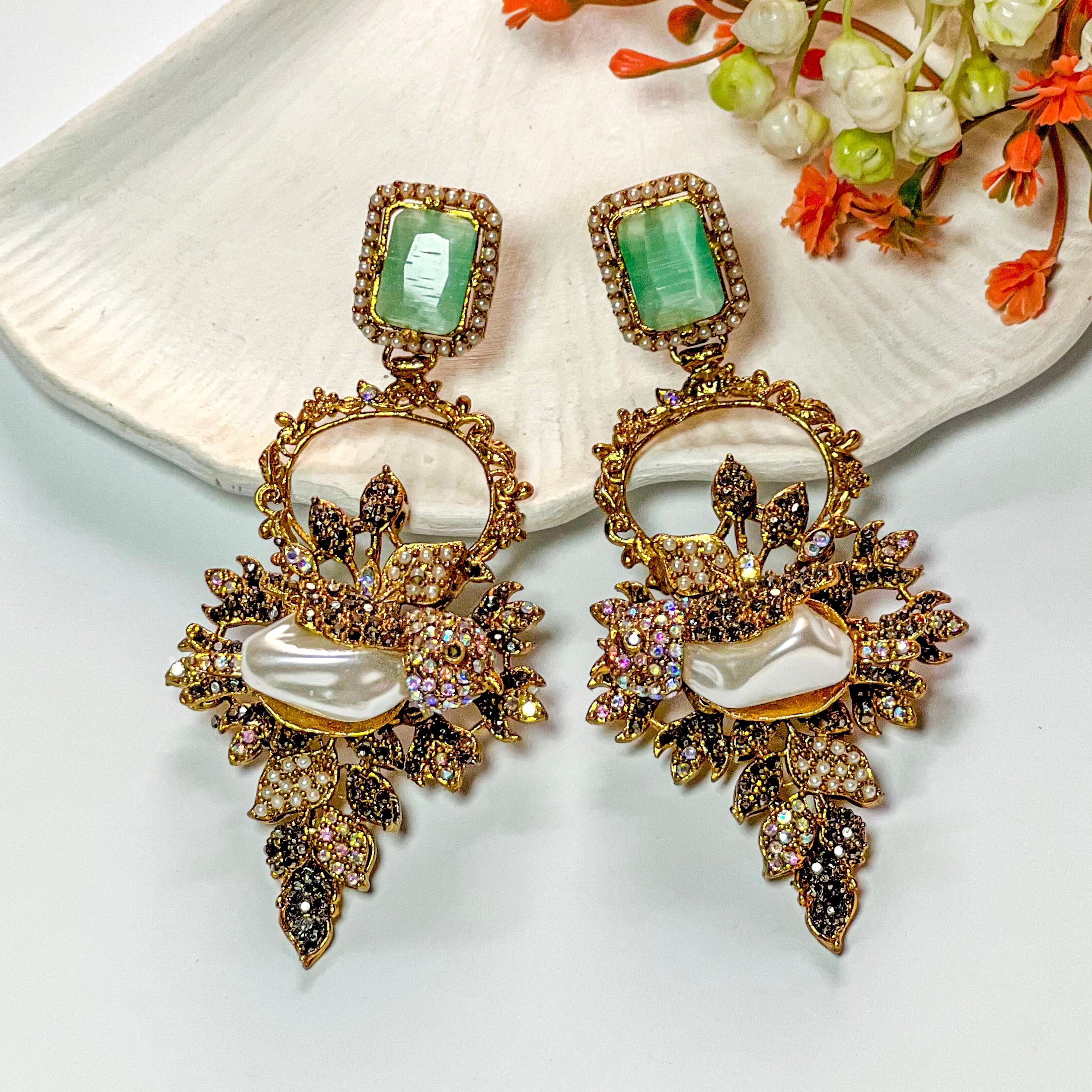 By La Lueur | ER-115 | Gulbahaar Earrings - Seafoam