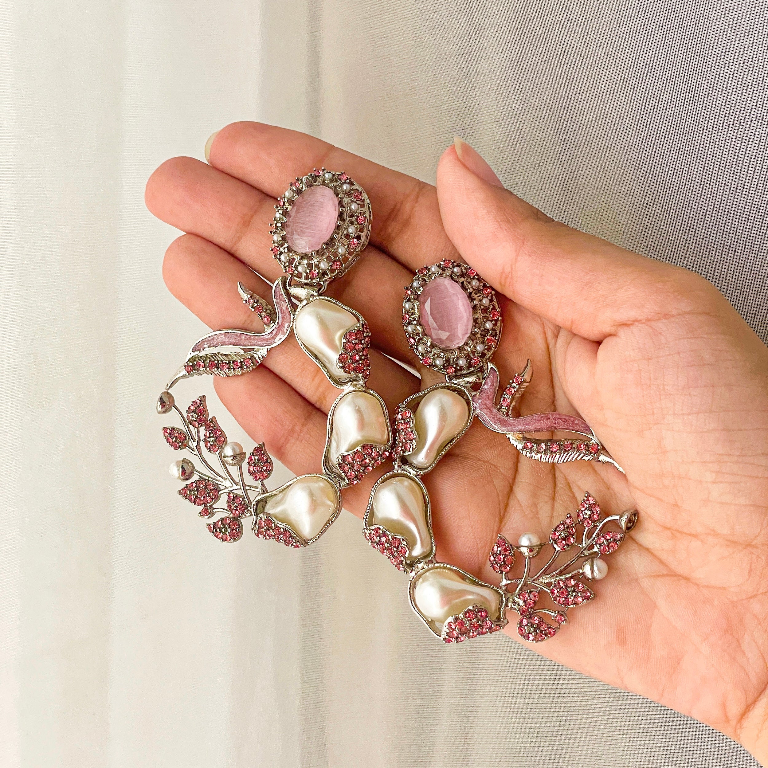 Koh-e-Kahf Earrings - Rose Silver