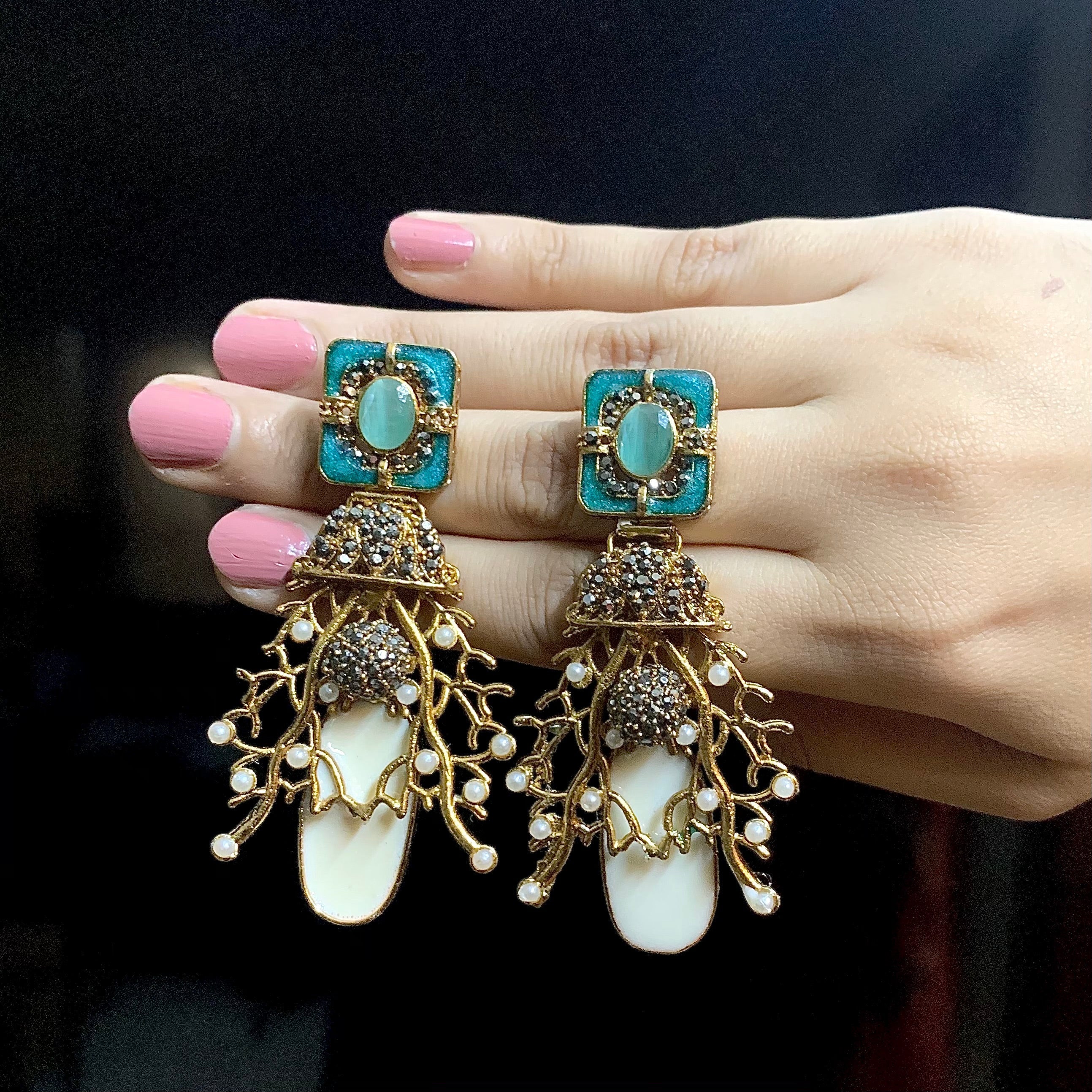 By La Lueur | ER-68 | Noor Mahal (D2) Earrings - Seafoam