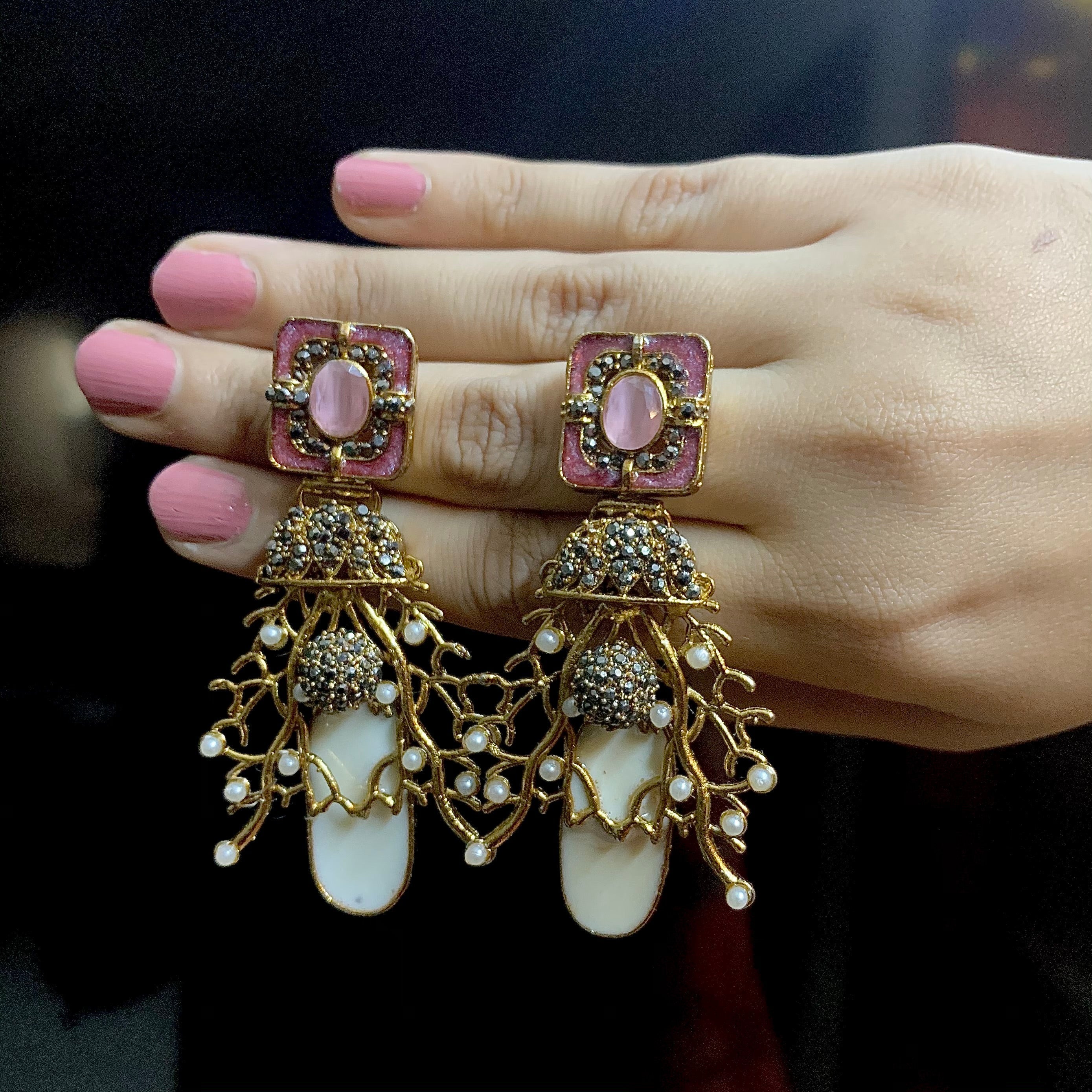 By La Lueur | ER-68 | Noor Mahal (D2) Earrings - Rose