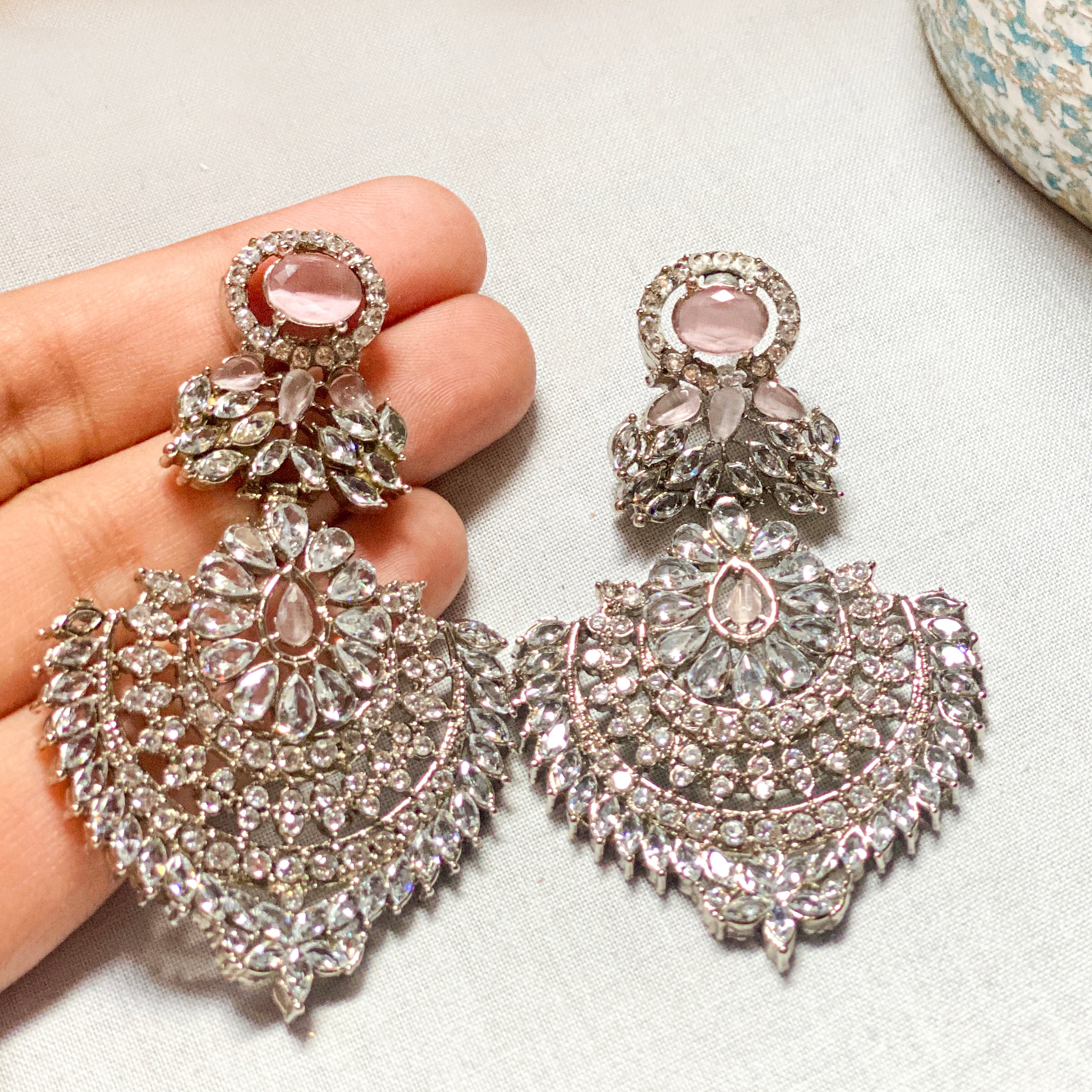 By La Lueur | ER-84 | Chandni Earrings - Rose Silver