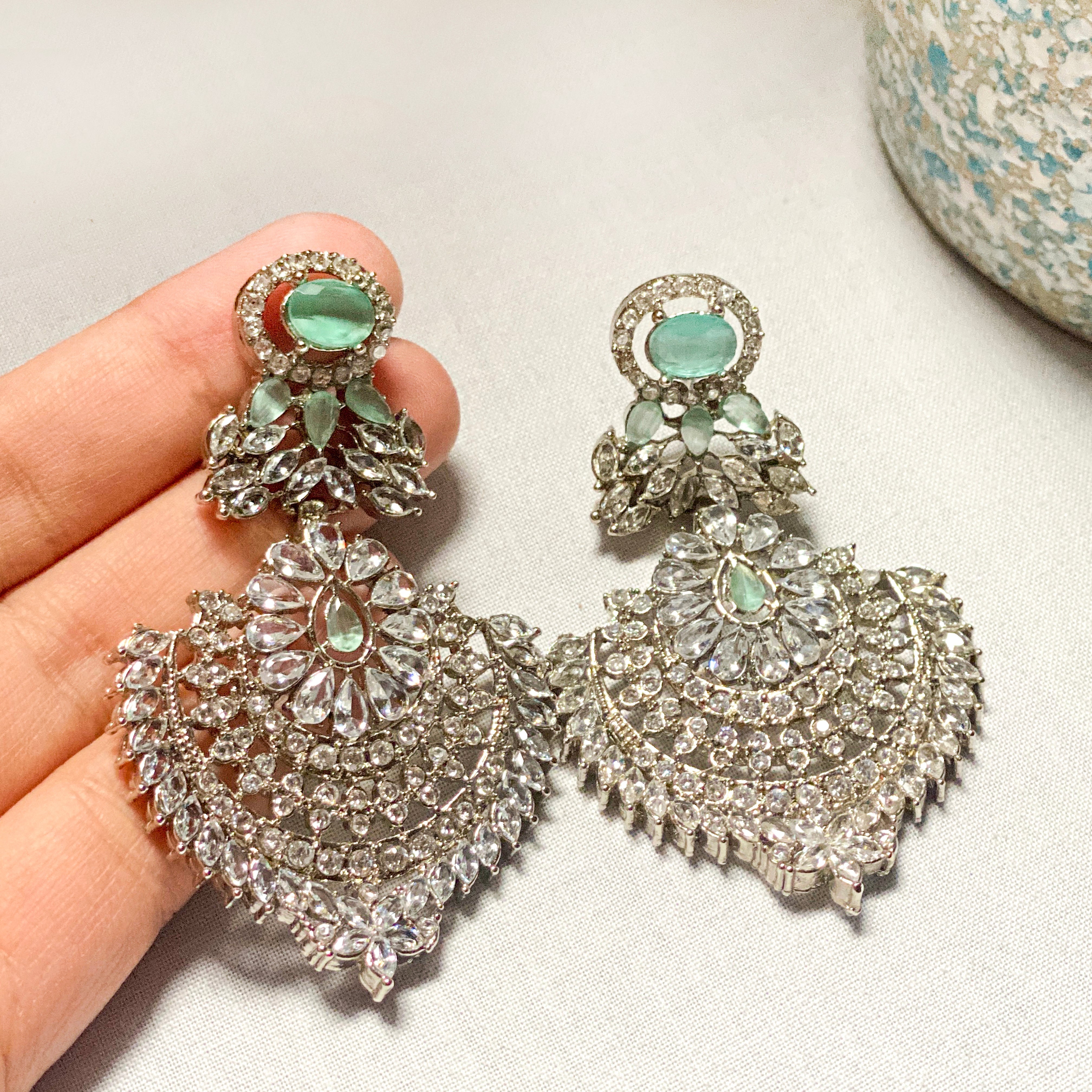 By La Lueur | ER-84 | Chandni Earrings - Seafoam Mist