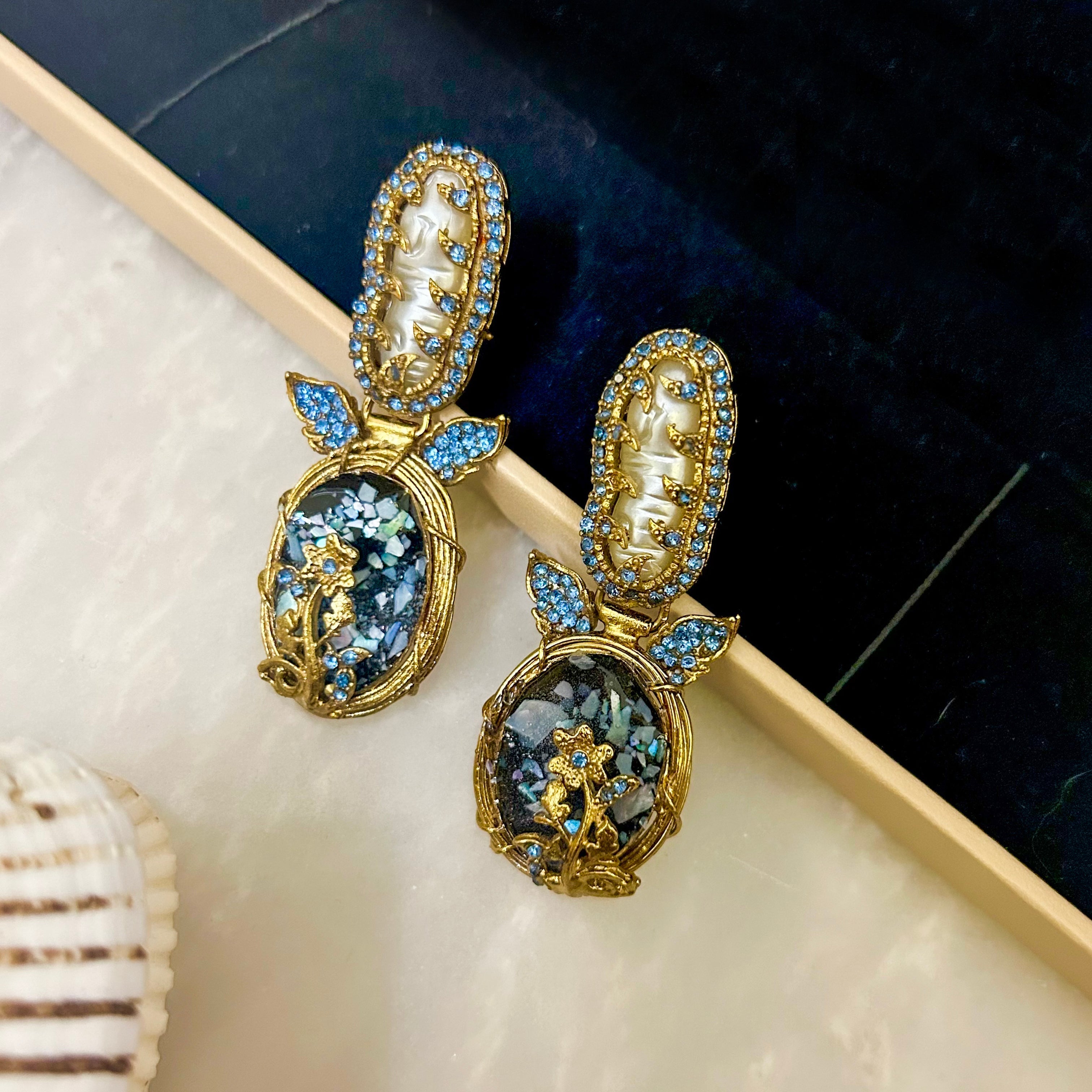 Gul-e-Rang Earrings - Aqua