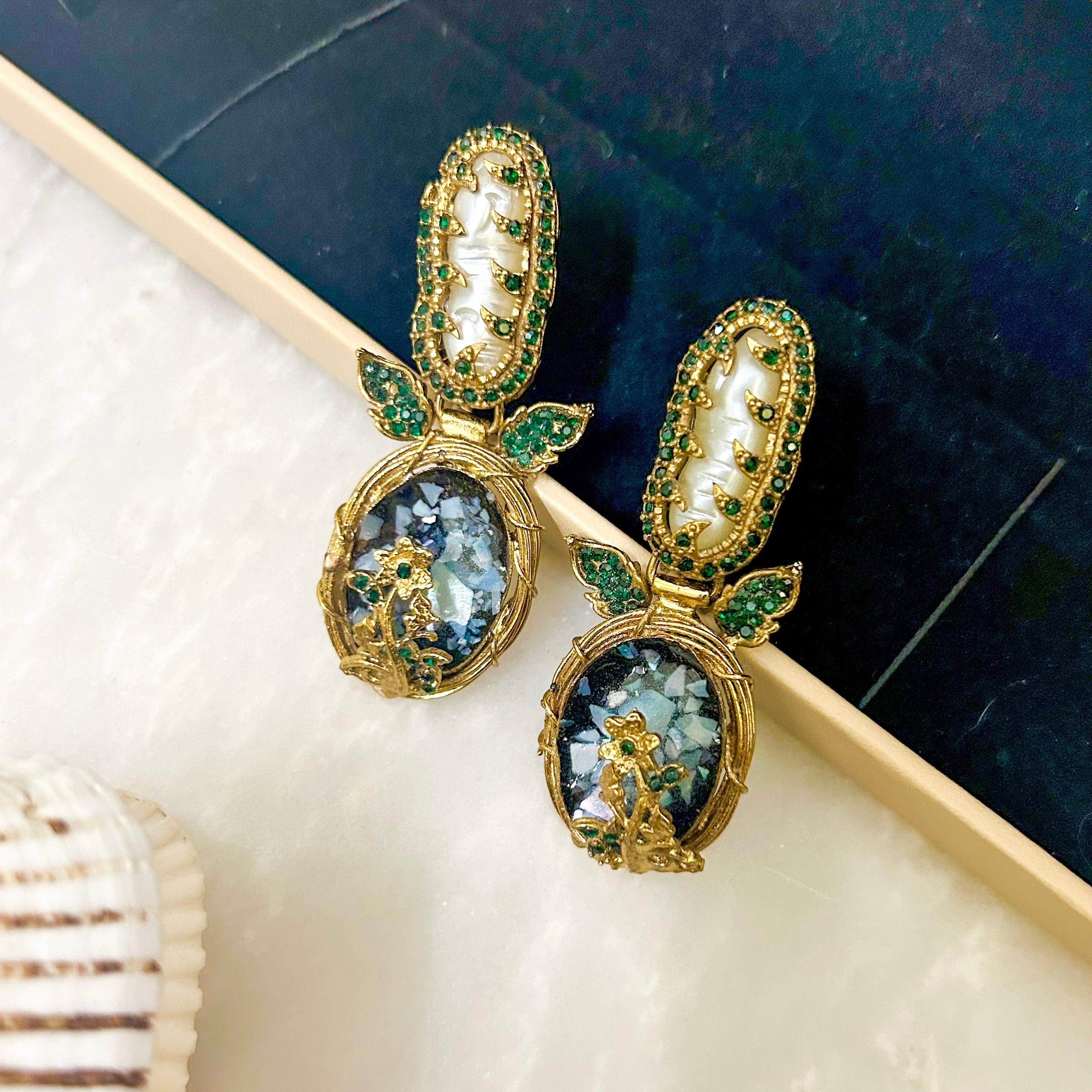 Gul-e-Rang Earrings - Emerald Green