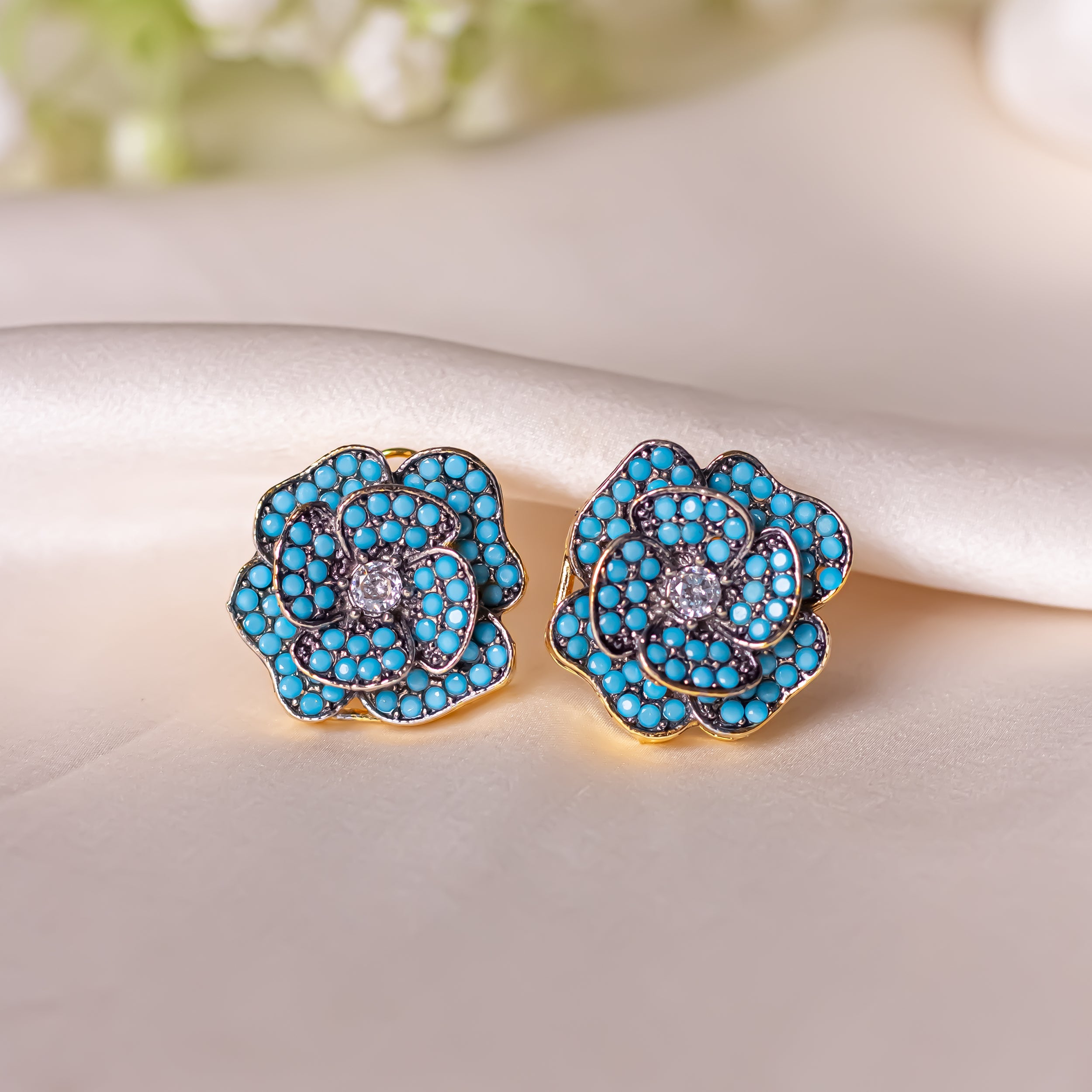 By La Lueur | ER-116 | Gul-e-Roshan Earrings - Aqua