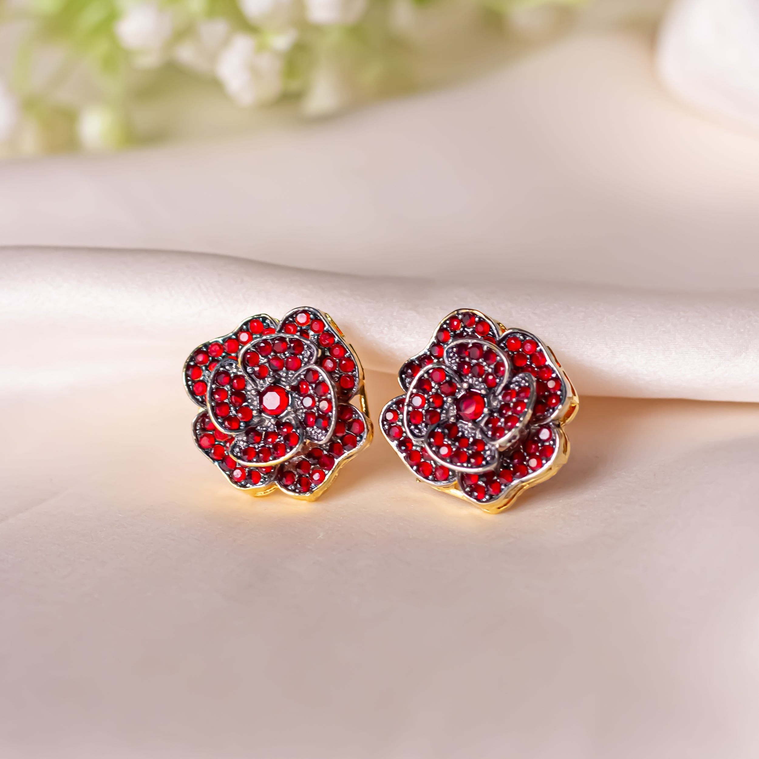 By La Lueur | ER-116 | Gul-e-Roshan Earrings - Ruby