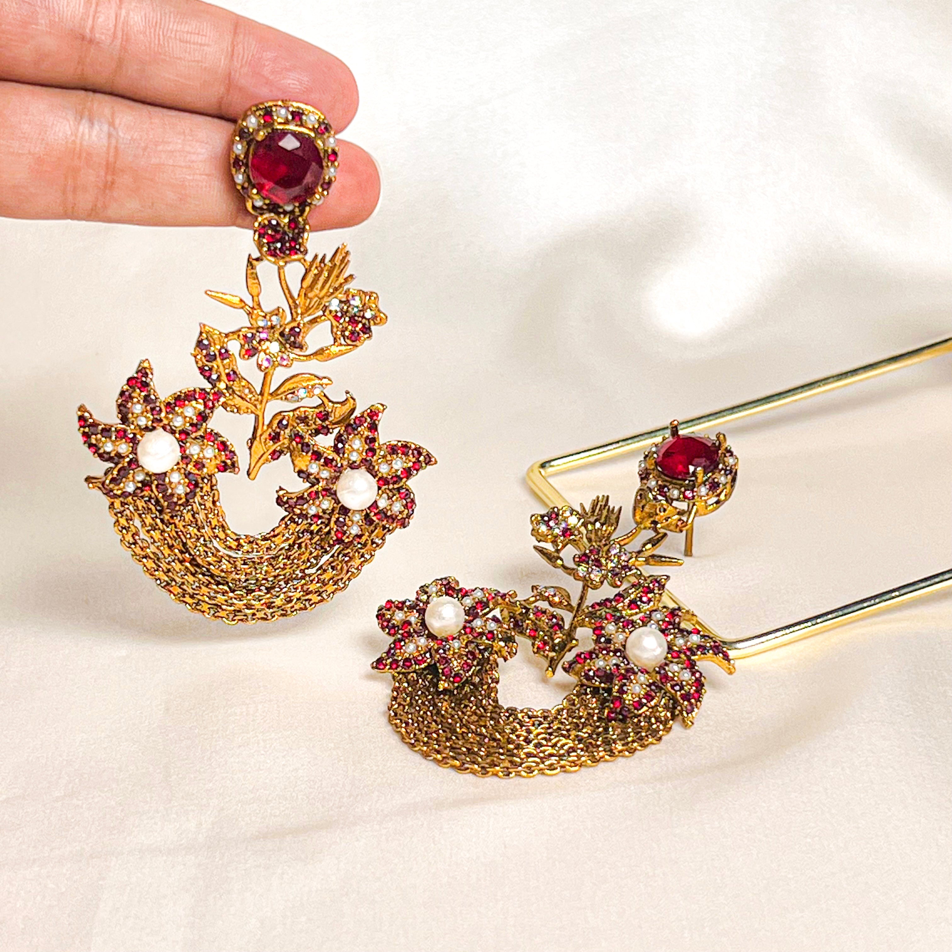 By La Lueur | ER-119 | Lalezar Earrings - Ruby