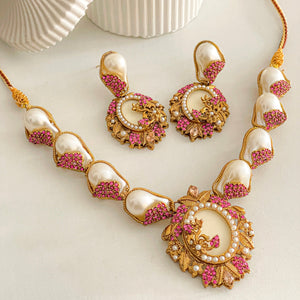 By La Lueur | S-65 | Abresham Necklace Set - Fuchsia