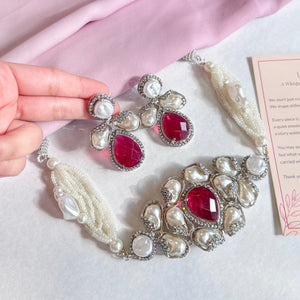 Heera-e-Hunar Choker Set - Fuchsia Frost