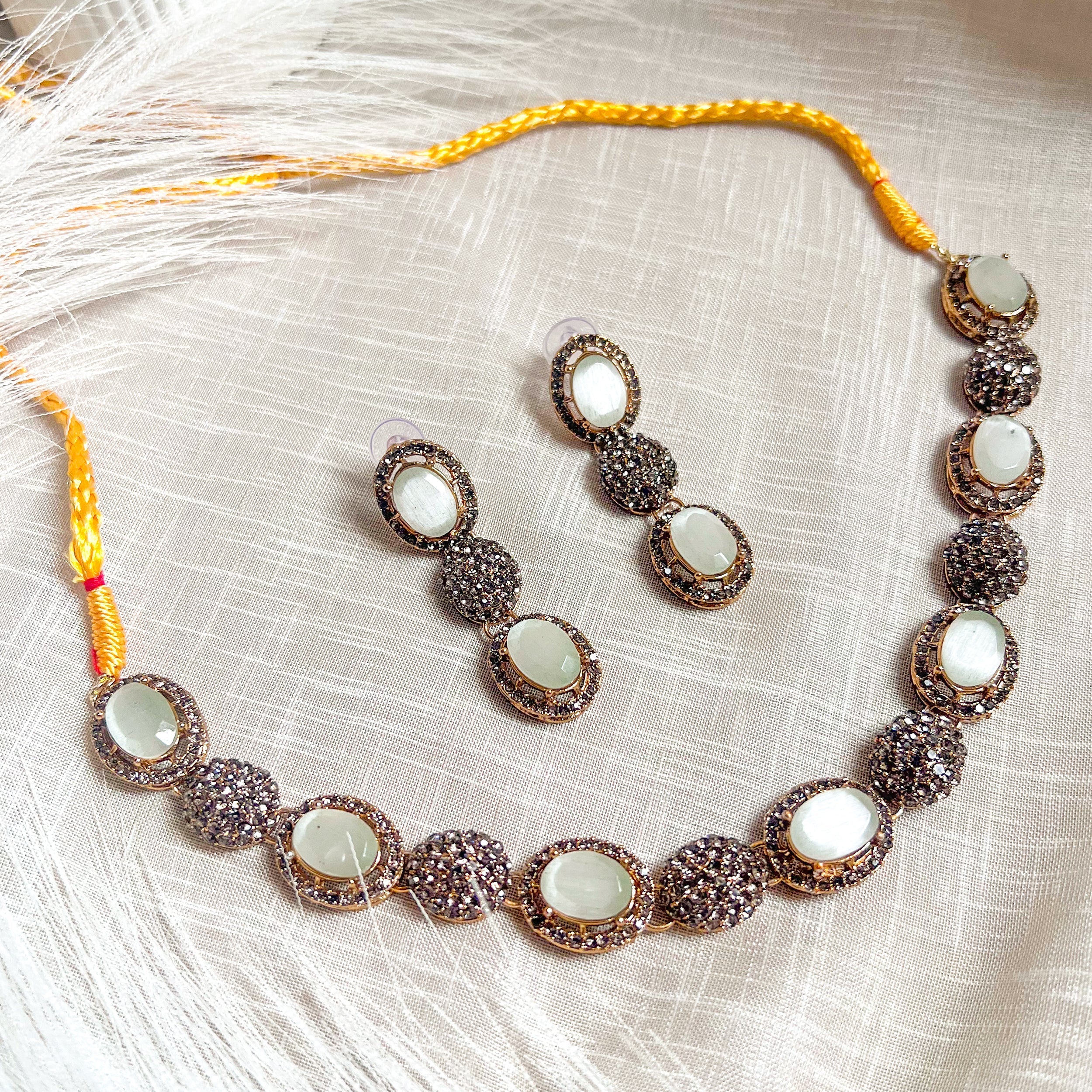 By La Lueur | S-62 | Gohar-e-Aab Necklace Set - Moonstone