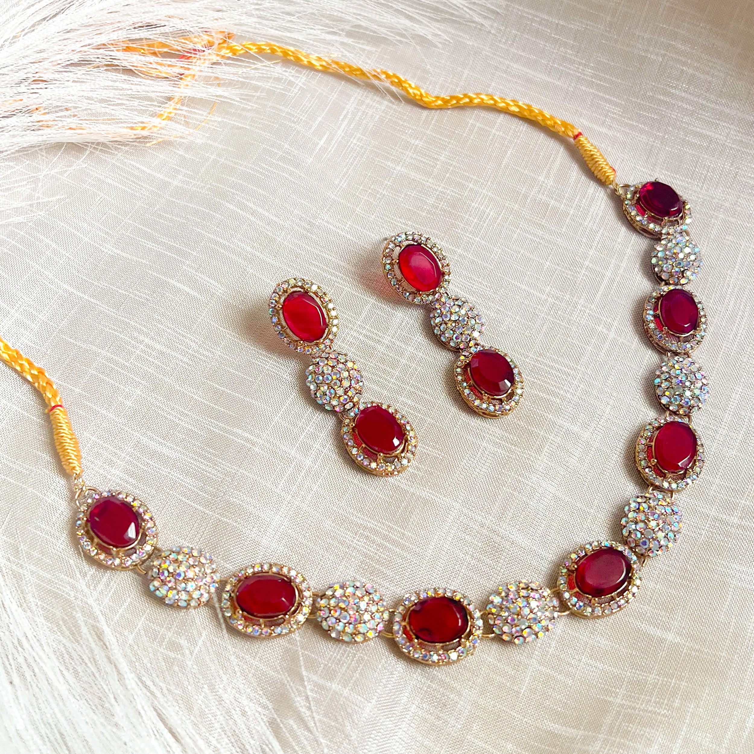 By La Lueur | S-62 | Gohar-e-Aab Necklace Set - Ruby