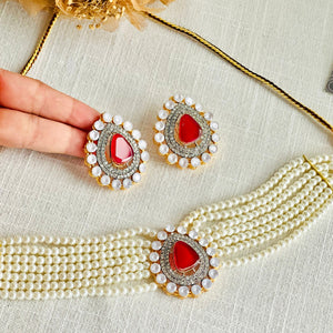 By La Lueur | CS-73 | Hala Choker Set - Ruby