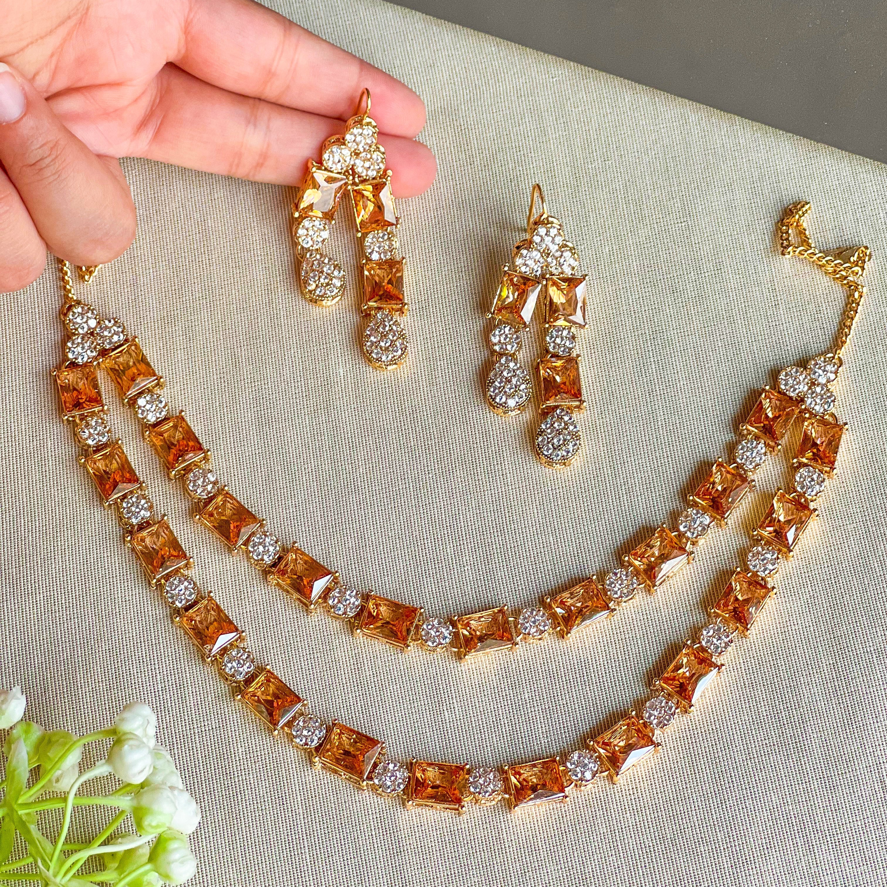 By La Lueur | SK-7 | Nigah-e-Naaz Necklace Set - Champagne
