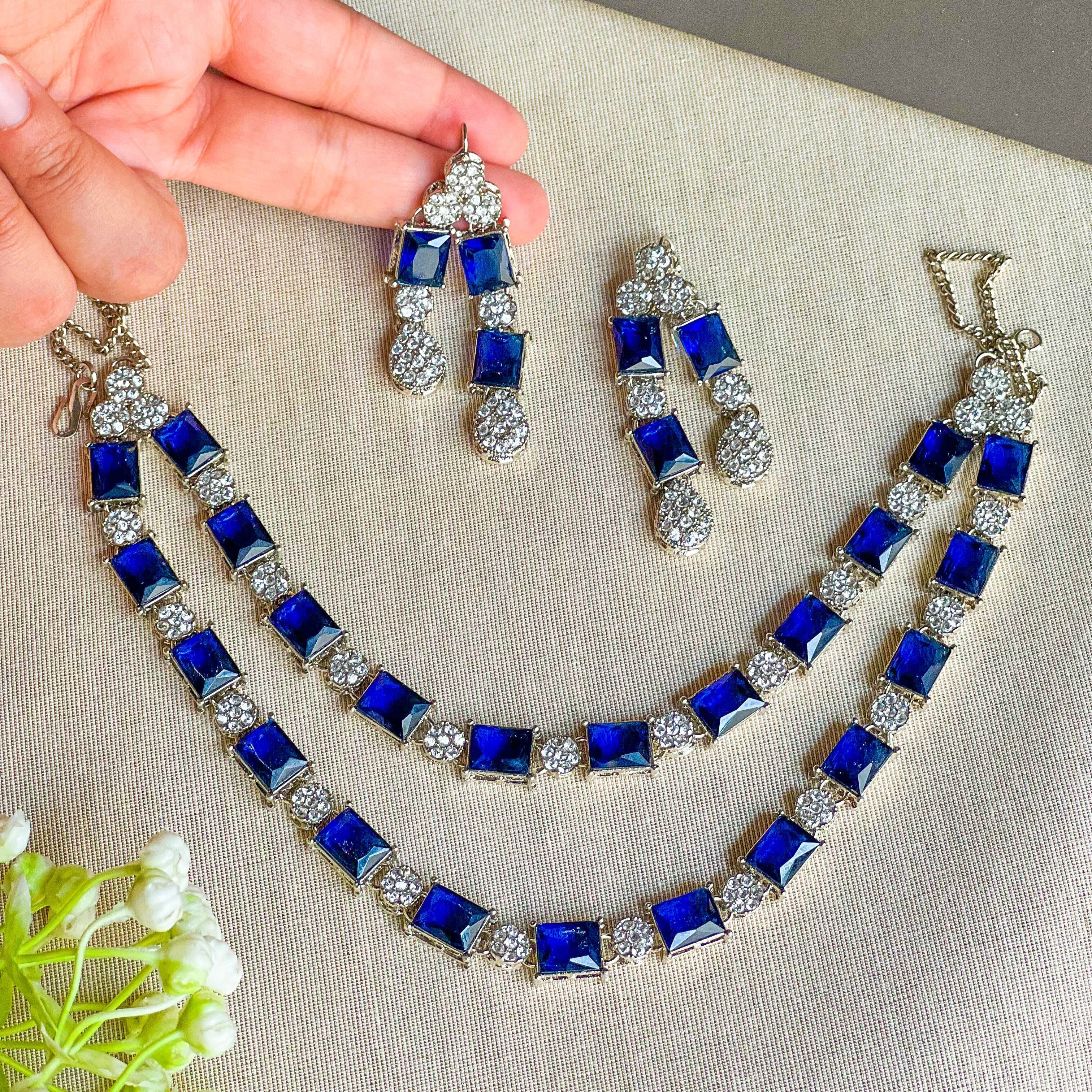 By La Lueur | SK-7 | Nigah-e-Naaz Necklace Set - Midnight Blue