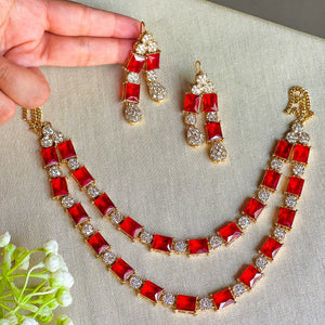 By La Lueur | SK-7 | Nigah-e-Naaz Necklace Set - Ruby