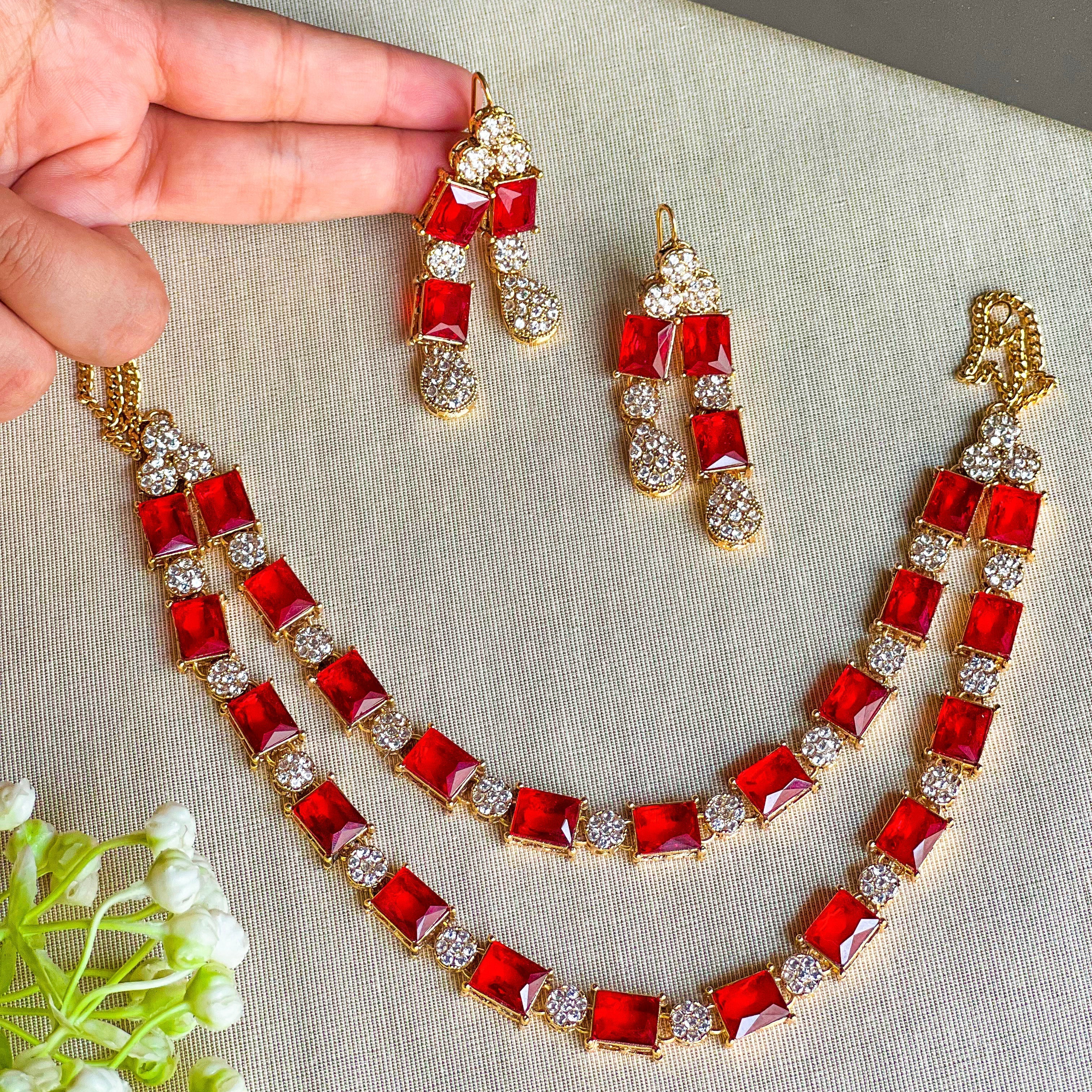 By La Lueur | SK-7 | Nigah-e-Naaz Necklace Set - Ruby