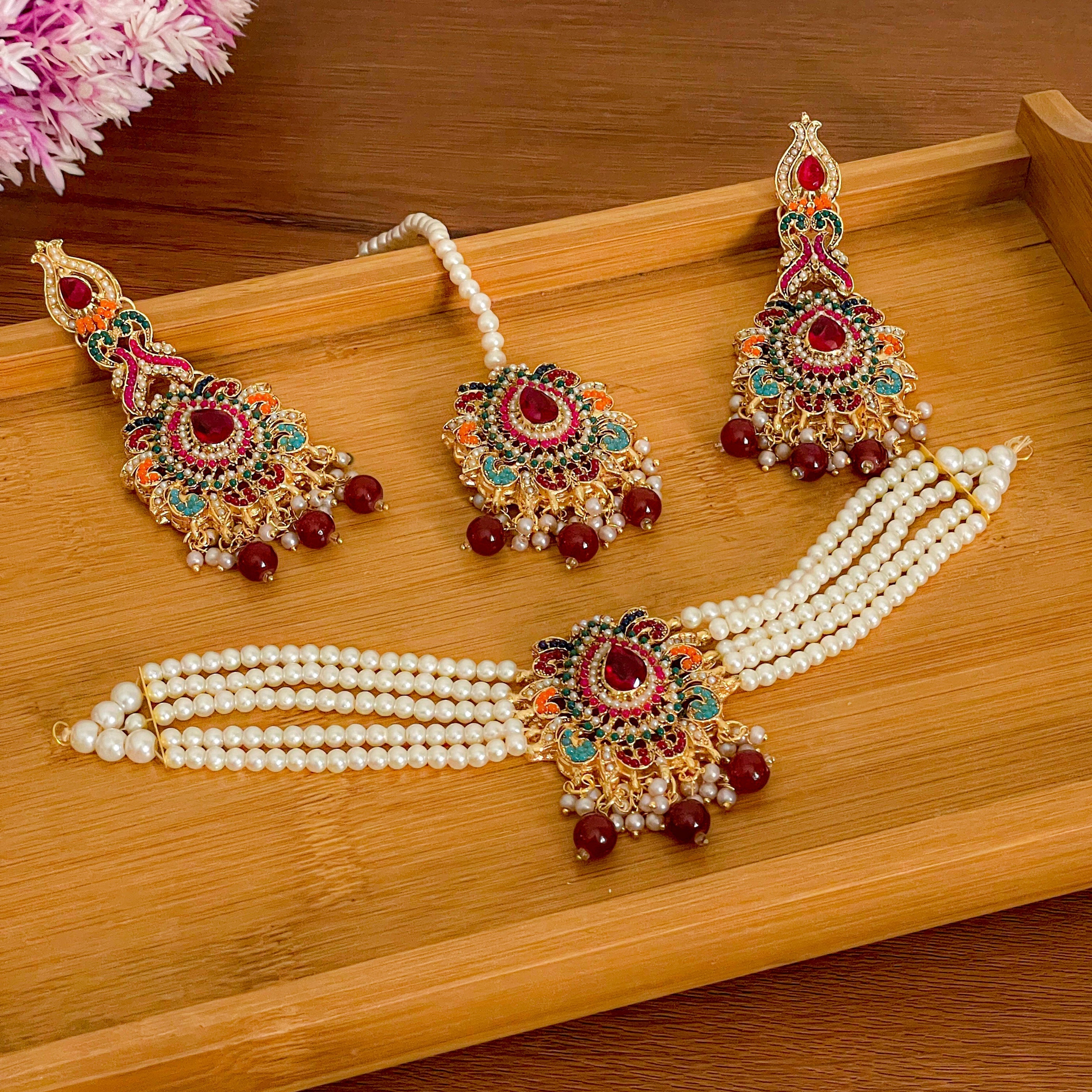 Jashn-e-Bahara Choker Set - Ruby