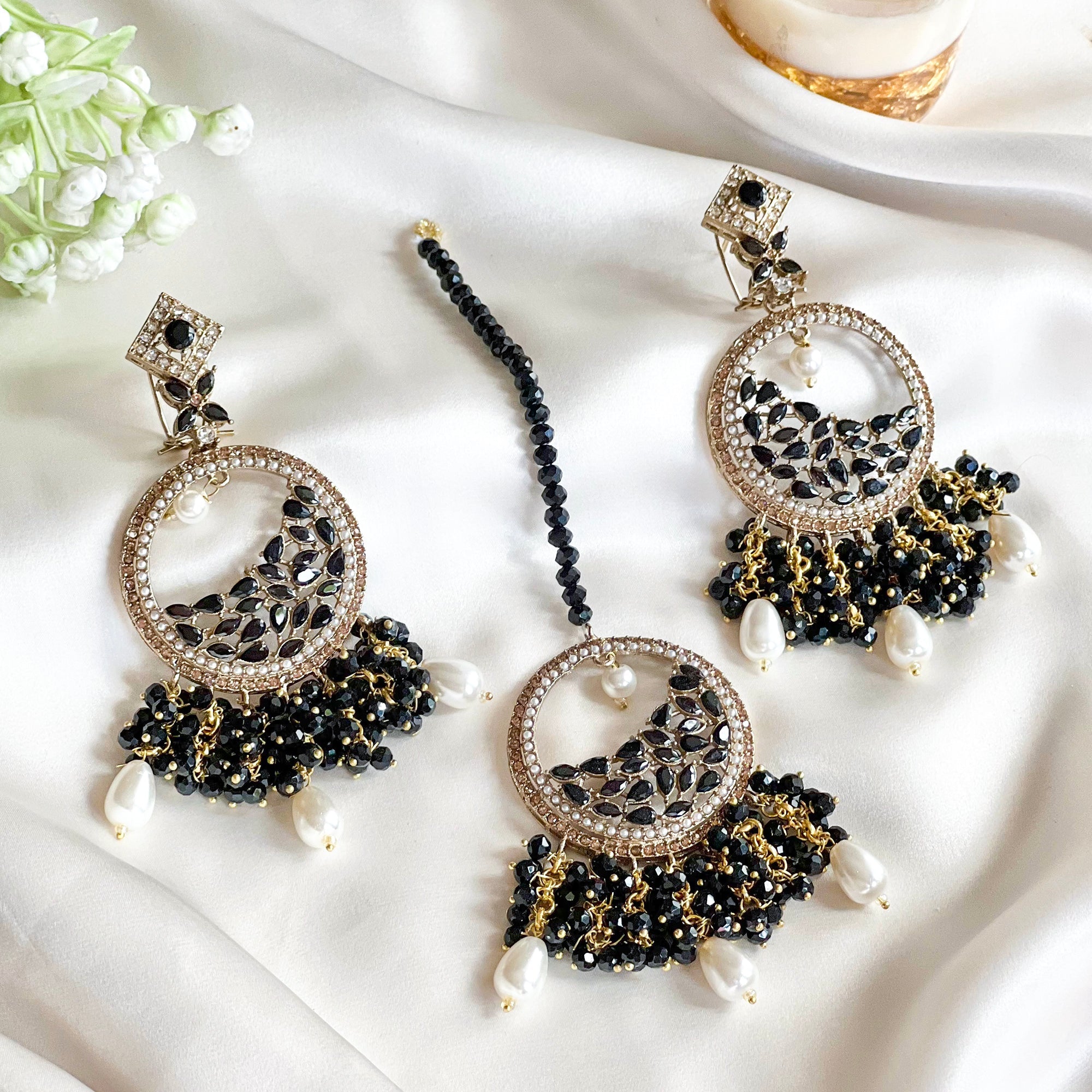 By La Lueur | ER-159 | Mahtaab Earring - Onyx
