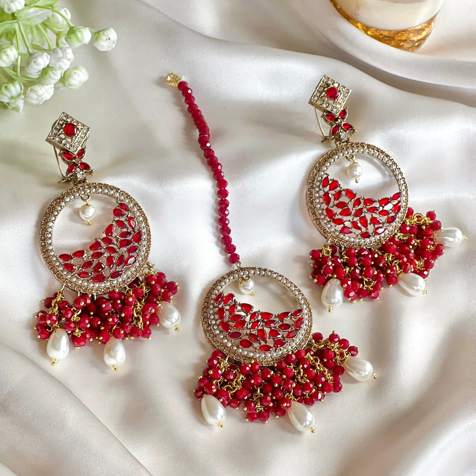 By La Lueur | ER-159 | Mahtaab Earring - Ruby