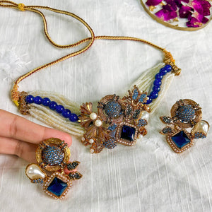 By La Lueur | Nazaara Choker Set - Midnight Blue