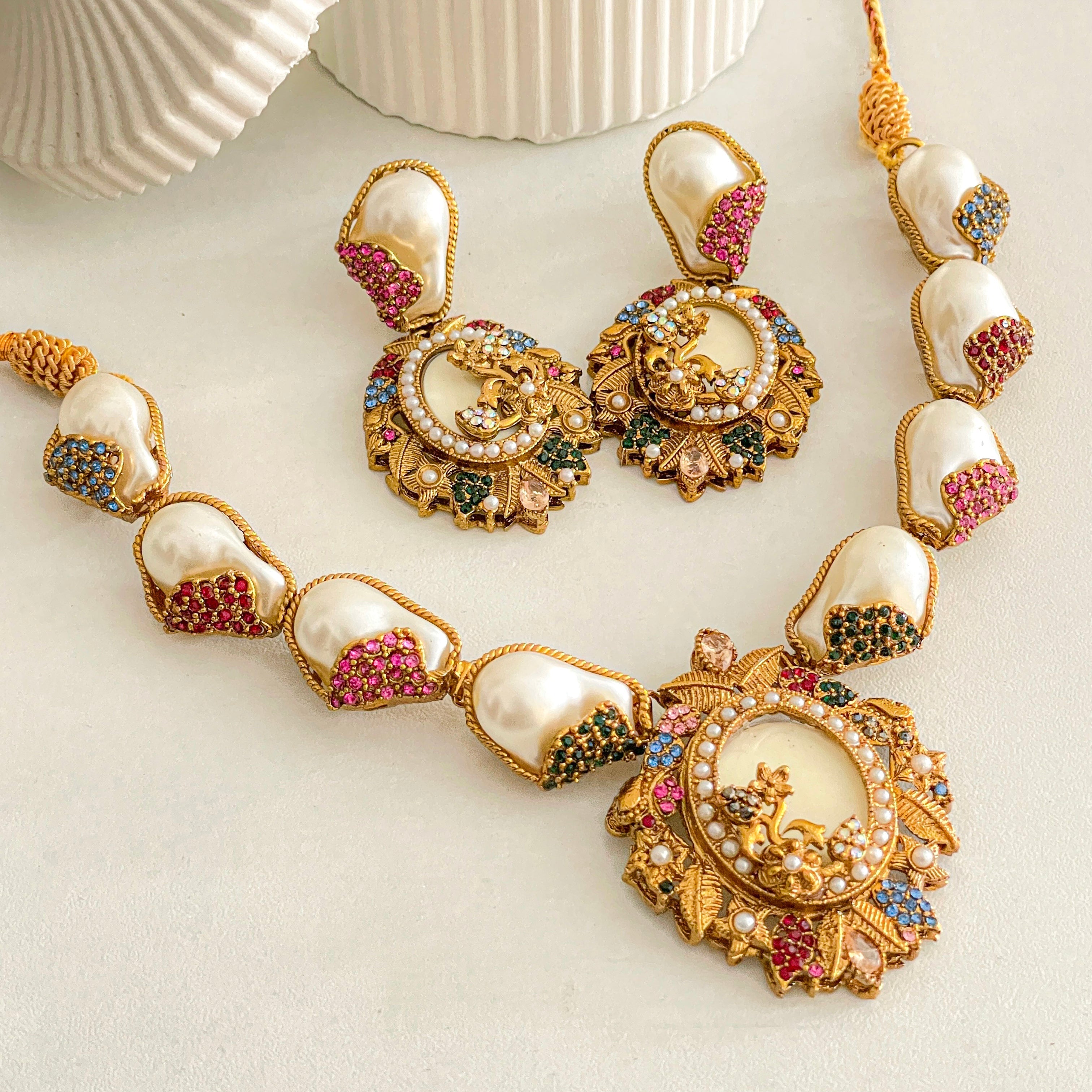By La Lueur | S-65 | Abresham Necklace Set - Multi