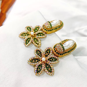 By La Lueur | ER-124 | Naghma-e-Naz Earrings - Emerald Green