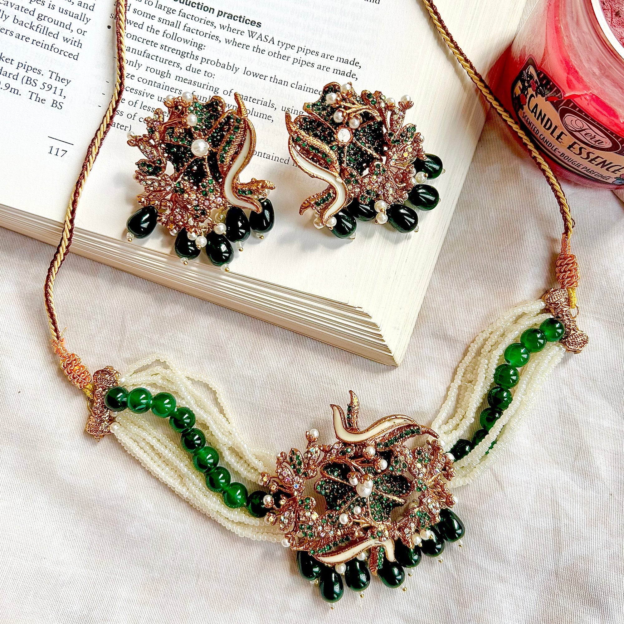 By La Lueur | CS-71 | Najwa Chocker Set - Emerald Green