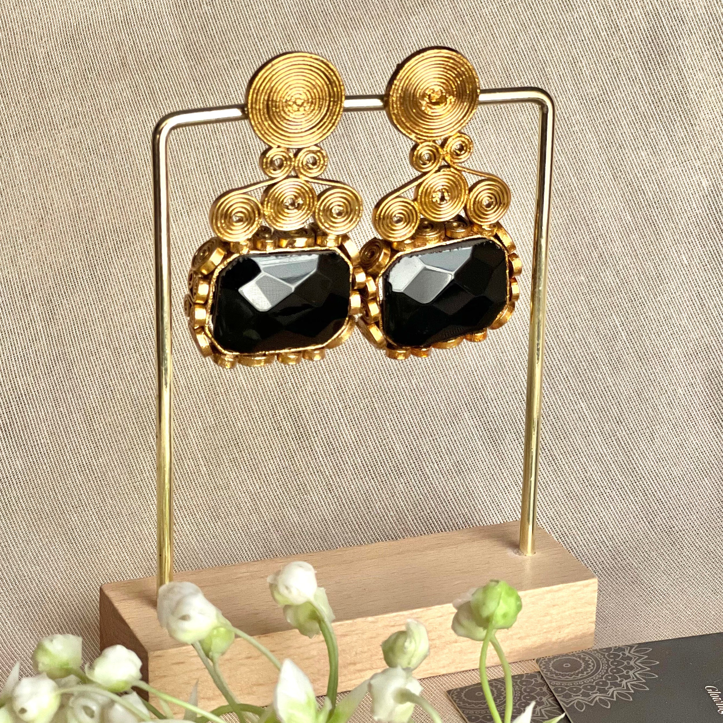 By La Lueur | ER-136 | Naqsh-e-Gohar Earrings - Black