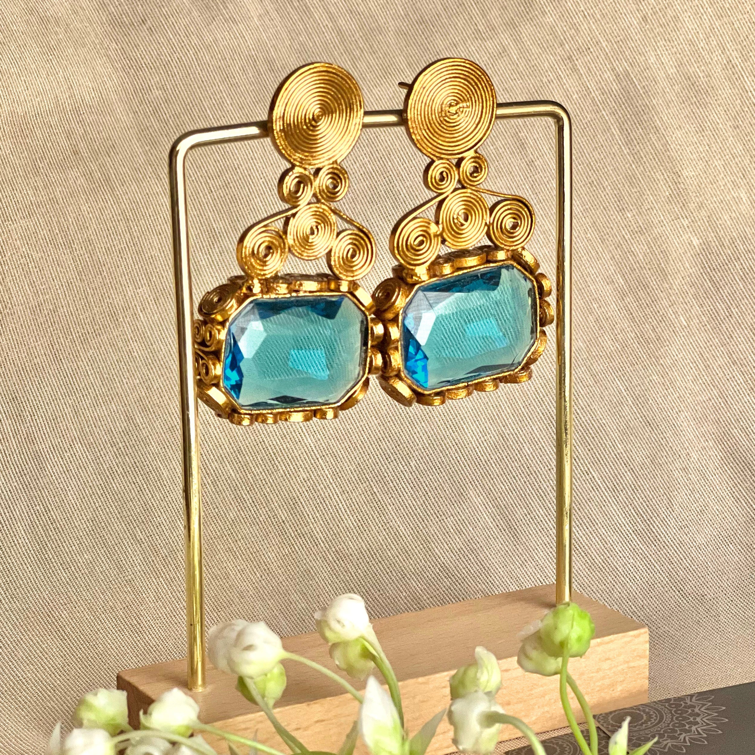 By La Lueur | ER-136 | Naqsh-e-Gohar Earrings - Blue Sapphire