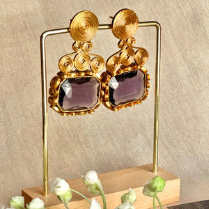 By La Lueur | ER-136 | Naqsh-e-Gohar Earrings - Plum Purple