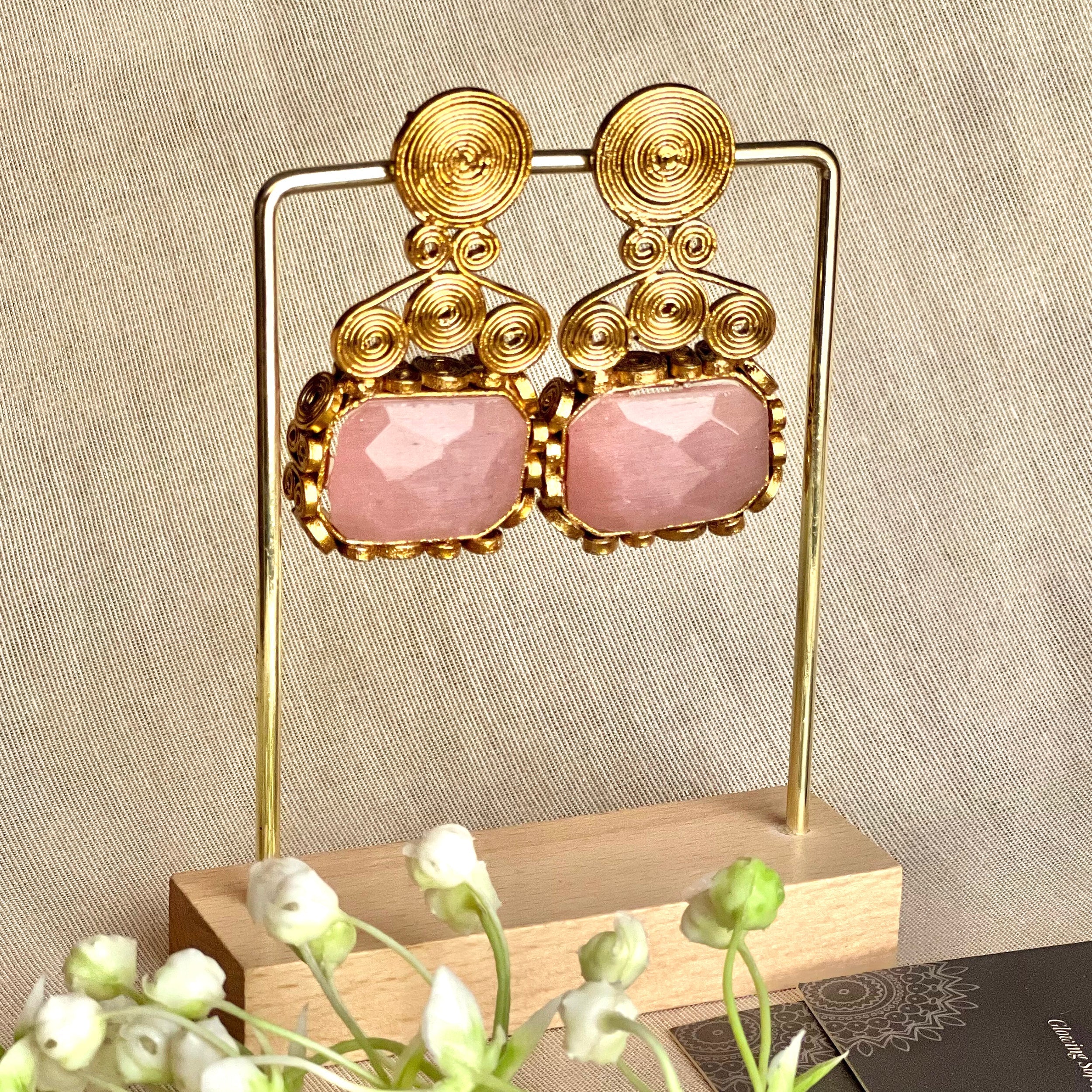 By La Lueur | ER-136 | Naqsh-e-Gohar Earrings - Rose