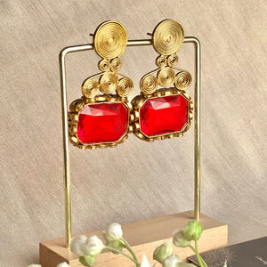 By La Lueur | ER-136 | Naqsh-e-Gohar Earrings - Ruby