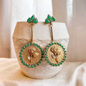 By La Lueur | ER-144 | Naqsh Earrings - Emerald Green