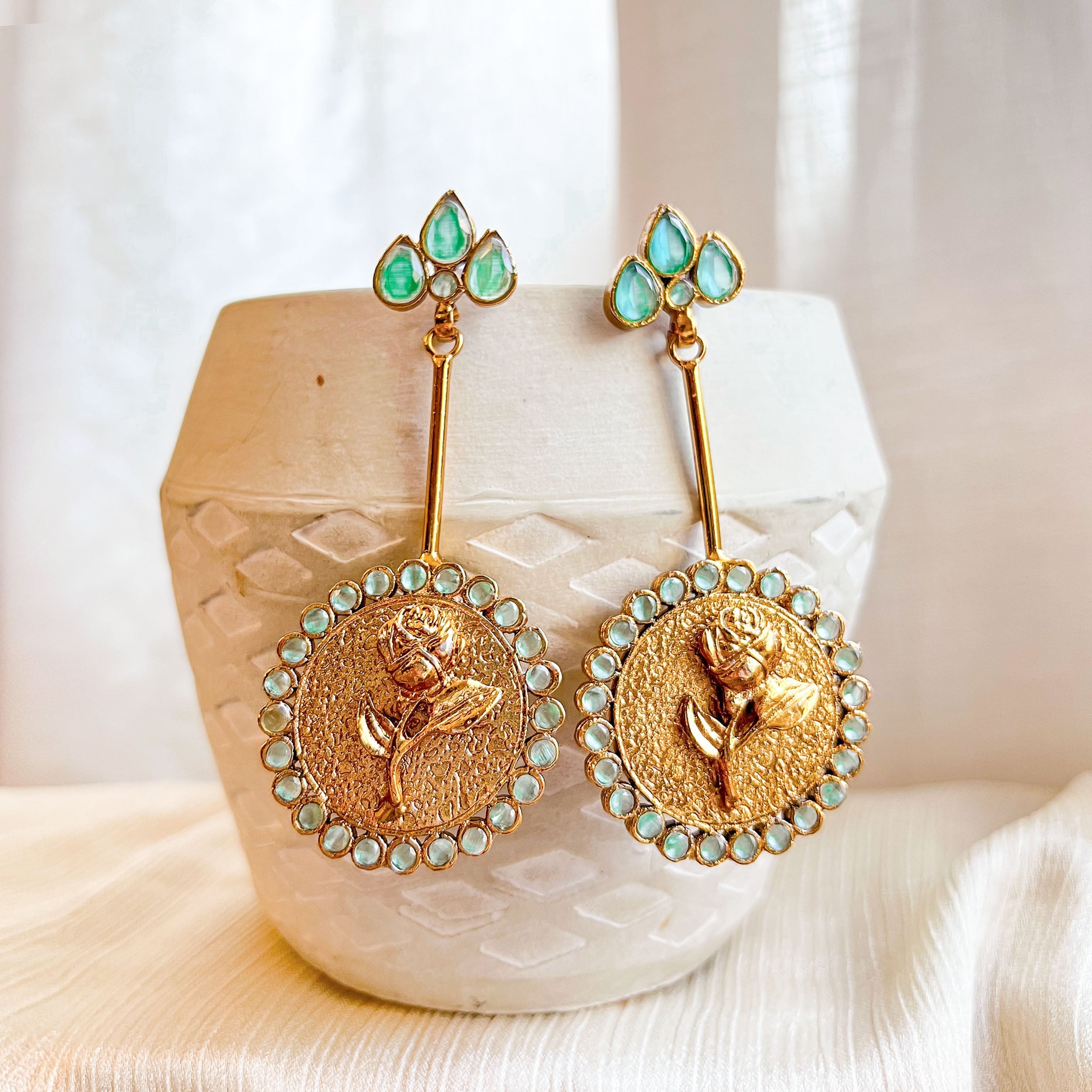 By La Lueur | ER-144 | Naqsh Earrings - Seafoam