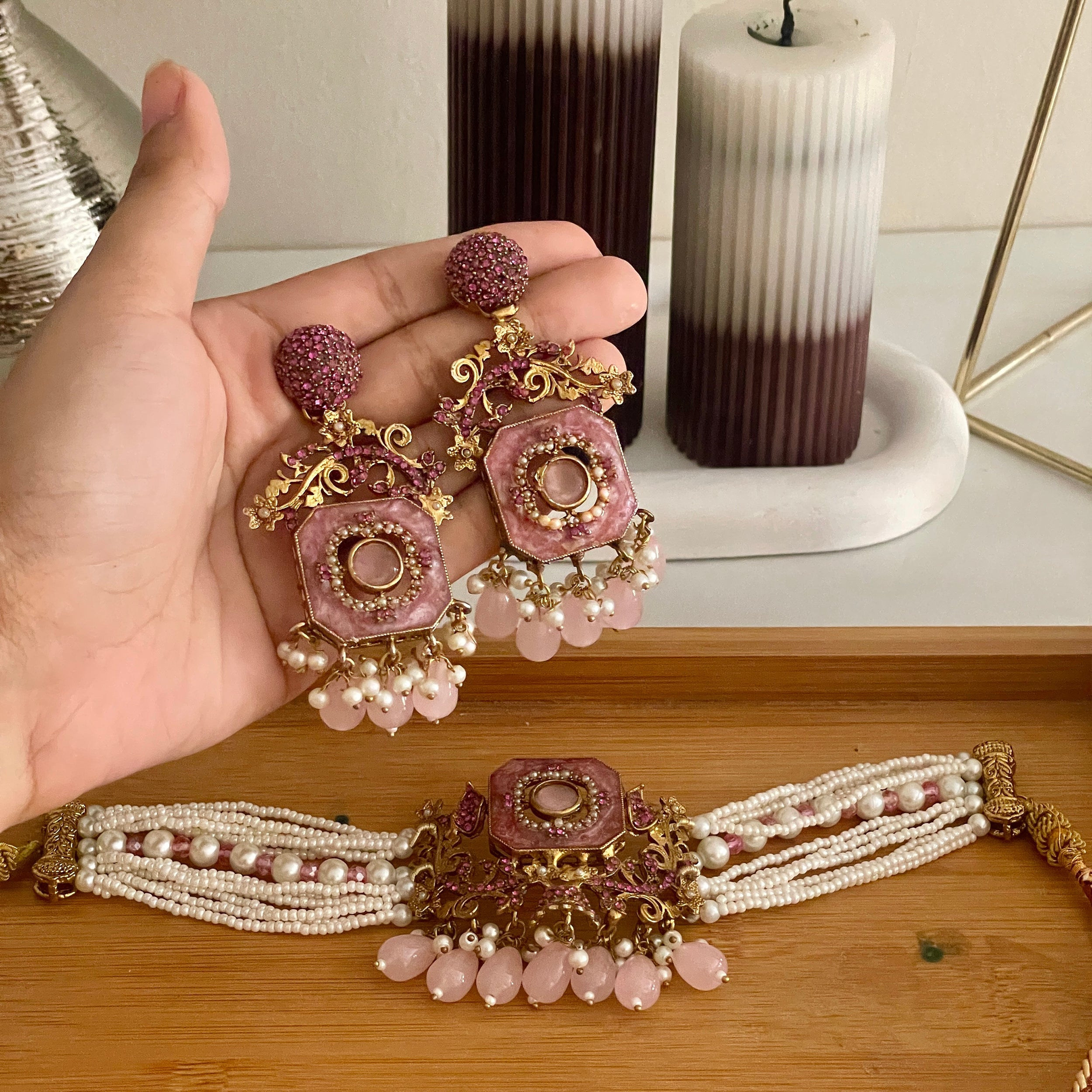 Naureen Half Choker Set - Rose